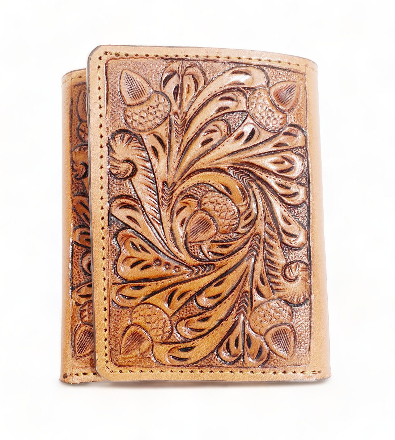 MOUSM Wallet Western Mens Leather Wallet for Men Argentina cow leather with OAK fruit carving leather wallet