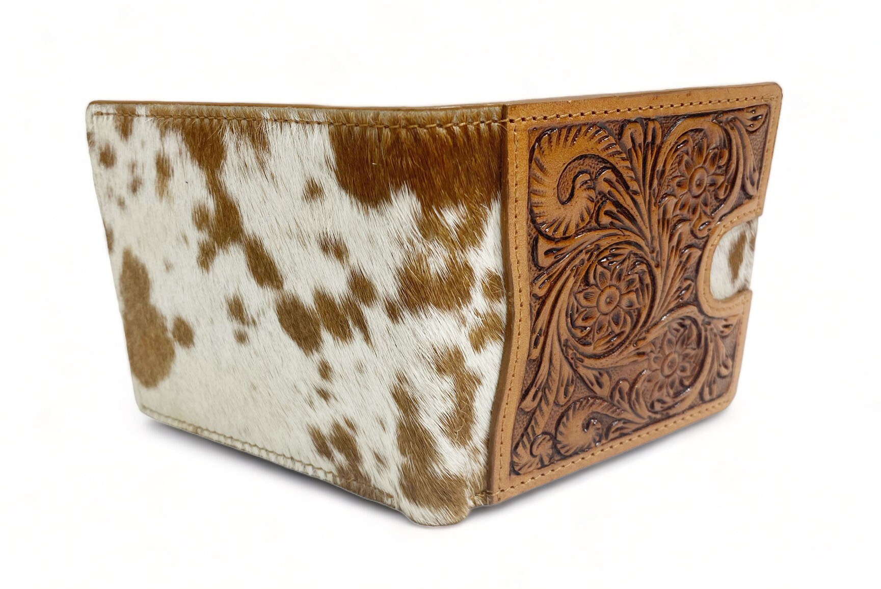 MOUSM Wallet Western Mens Leather Wallet for Men Argentina cow leather having flower carving with quick card pocket wallet