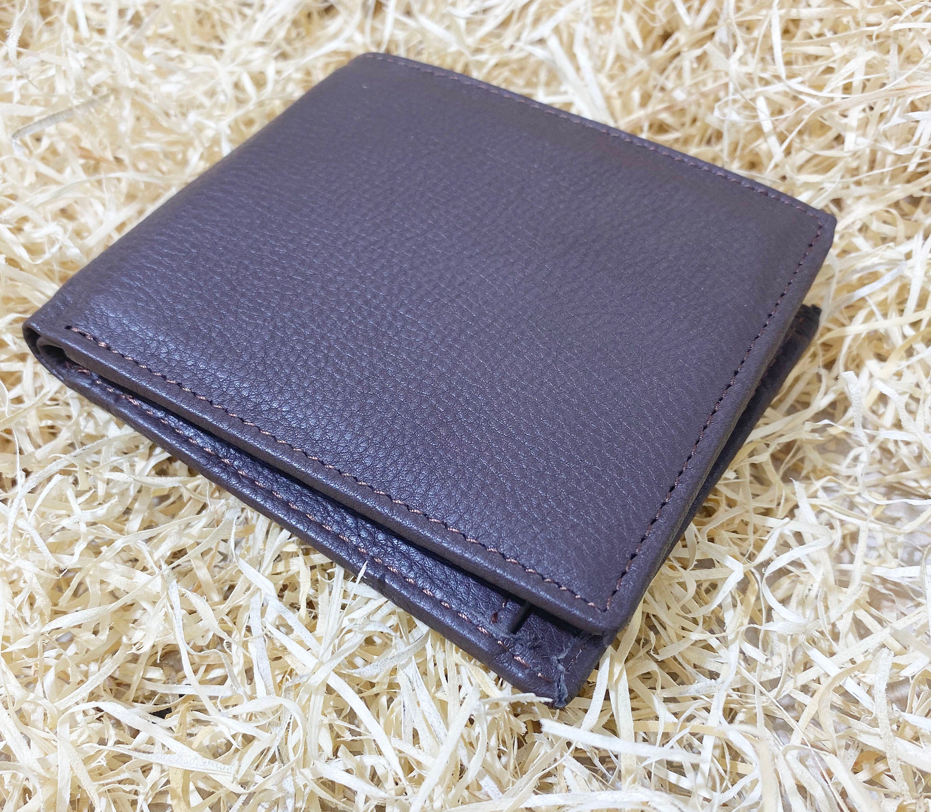 MOUSM Wallet Mens Leather Wallet for Men Pure Cow Leather wallet Plain Smooth Design leather wallet Chocolate brown wallet stitch around