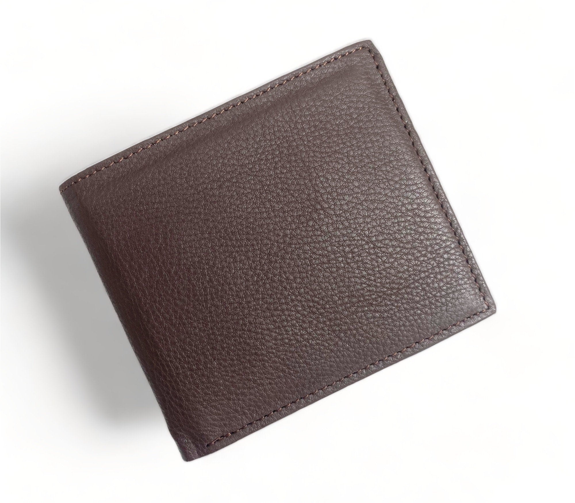MOUSM Wallet Mens Leather Wallet for Men Pure Cow Leather wallet Plain Smooth Design leather wallet Chocolate brown wallet stitch around