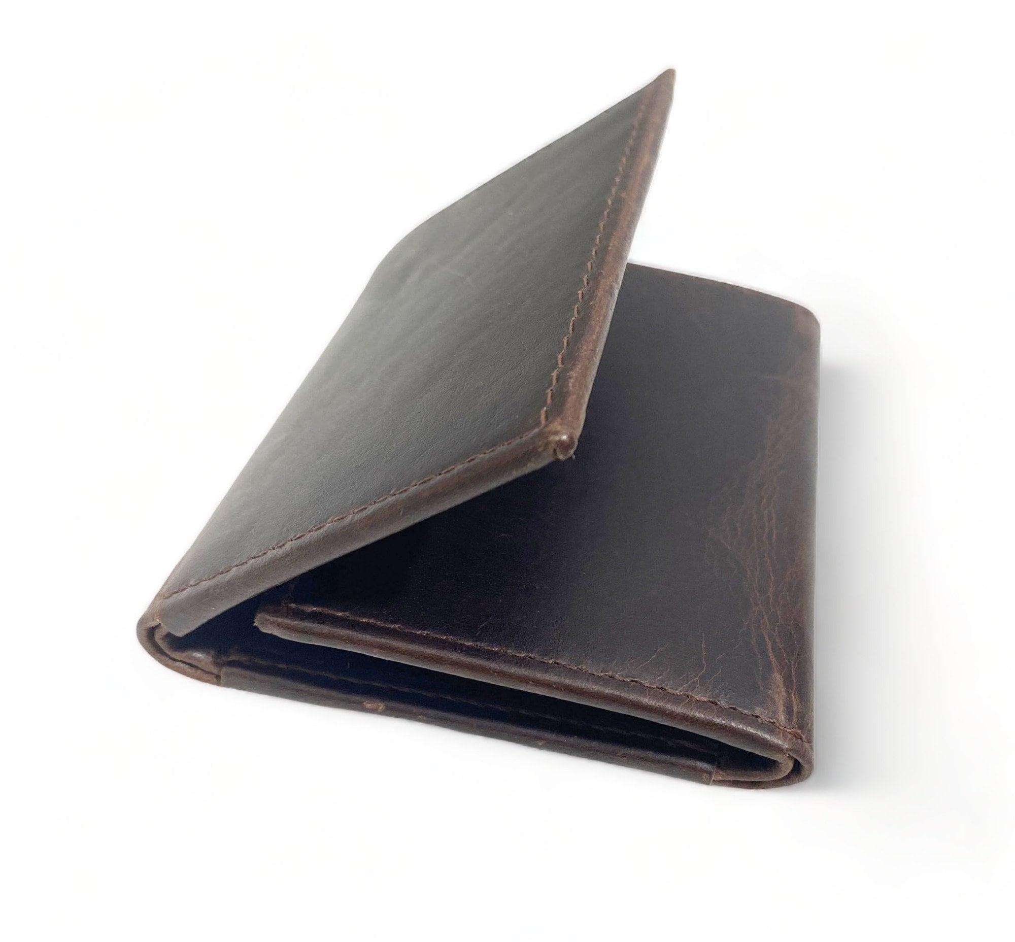 MOUSM Wallet Western Mens Leather Wallet for Men Argentina cow leather wallet Dark Brown Wax Leather wallet 3 Fold Organizer wallet