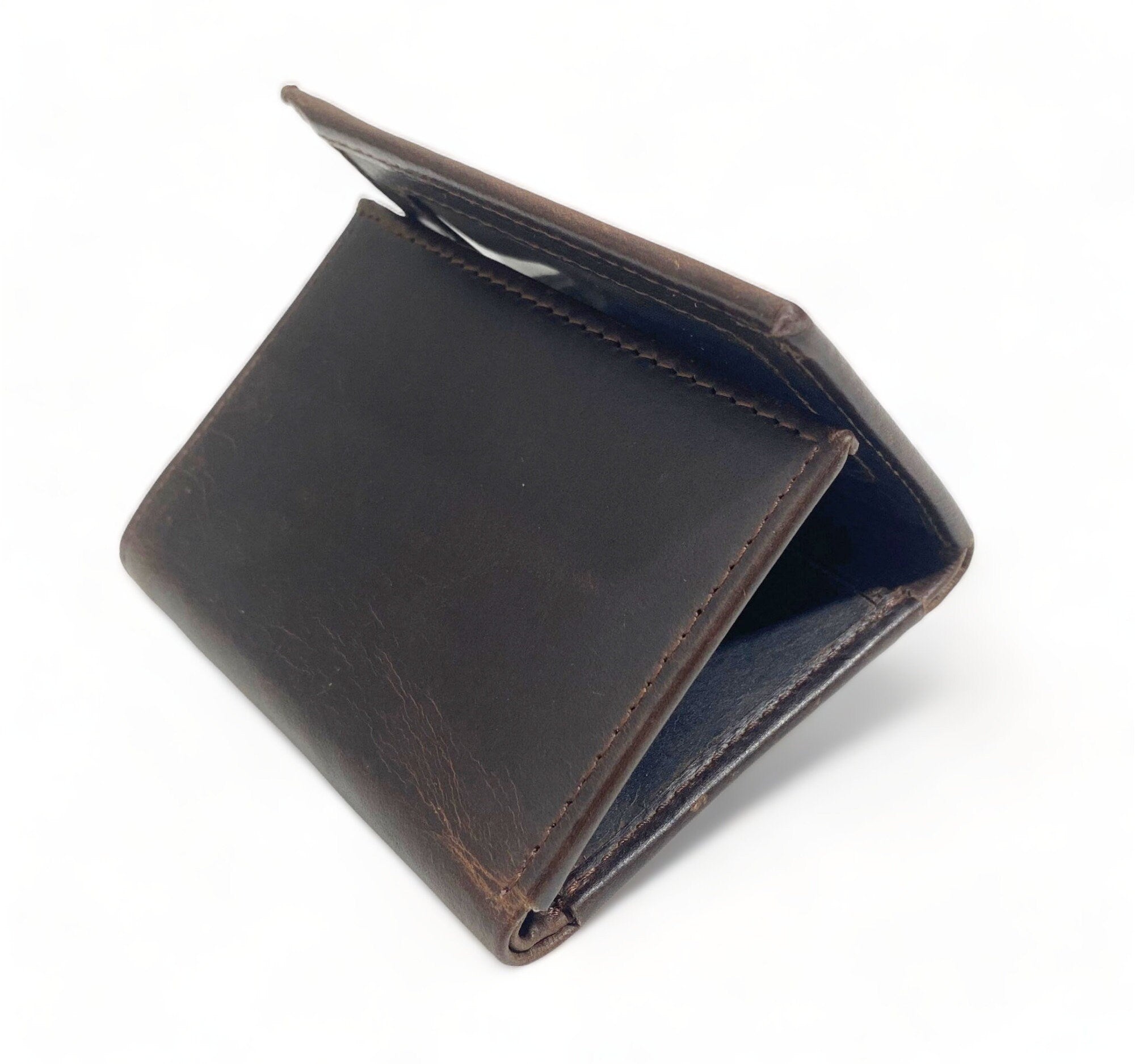 MOUSM Wallet Western Mens Leather Wallet for Men Argentina cow leather wallet Dark Brown Wax Leather wallet 3 Fold Organizer wallet