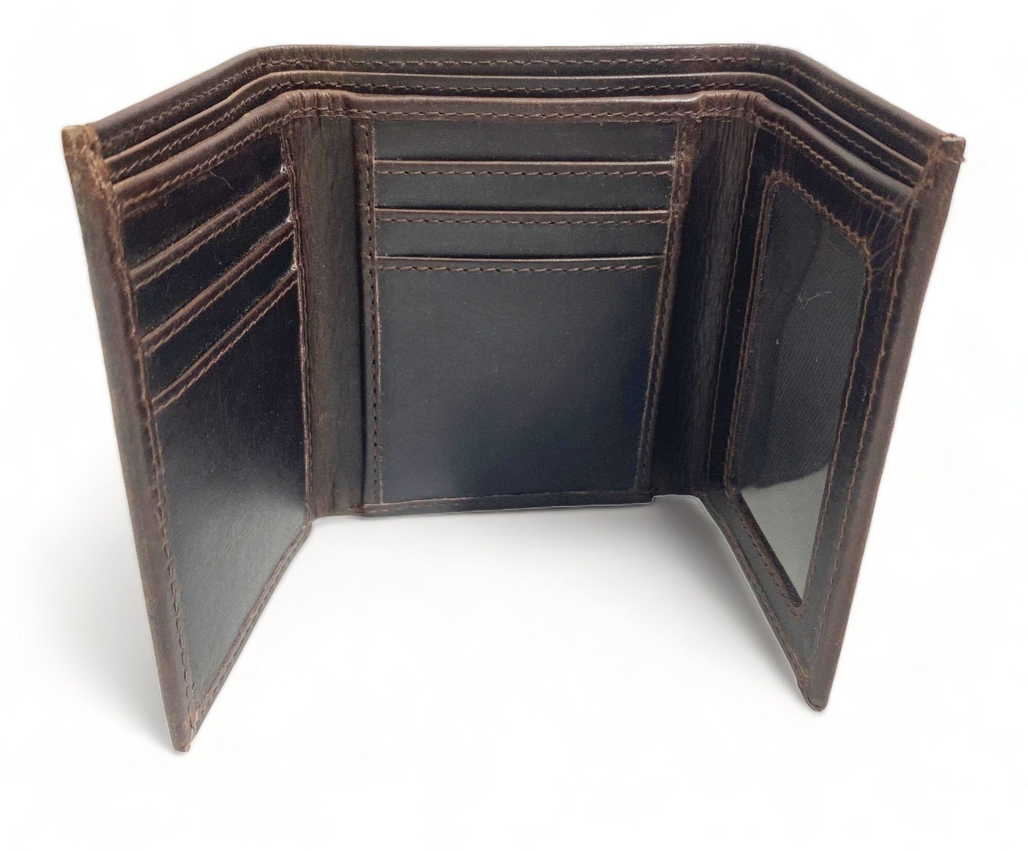 MOUSM Wallet Western Mens Leather Wallet for Men Argentina cow leather wallet Dark Brown Wax Leather wallet 3 Fold Organizer wallet