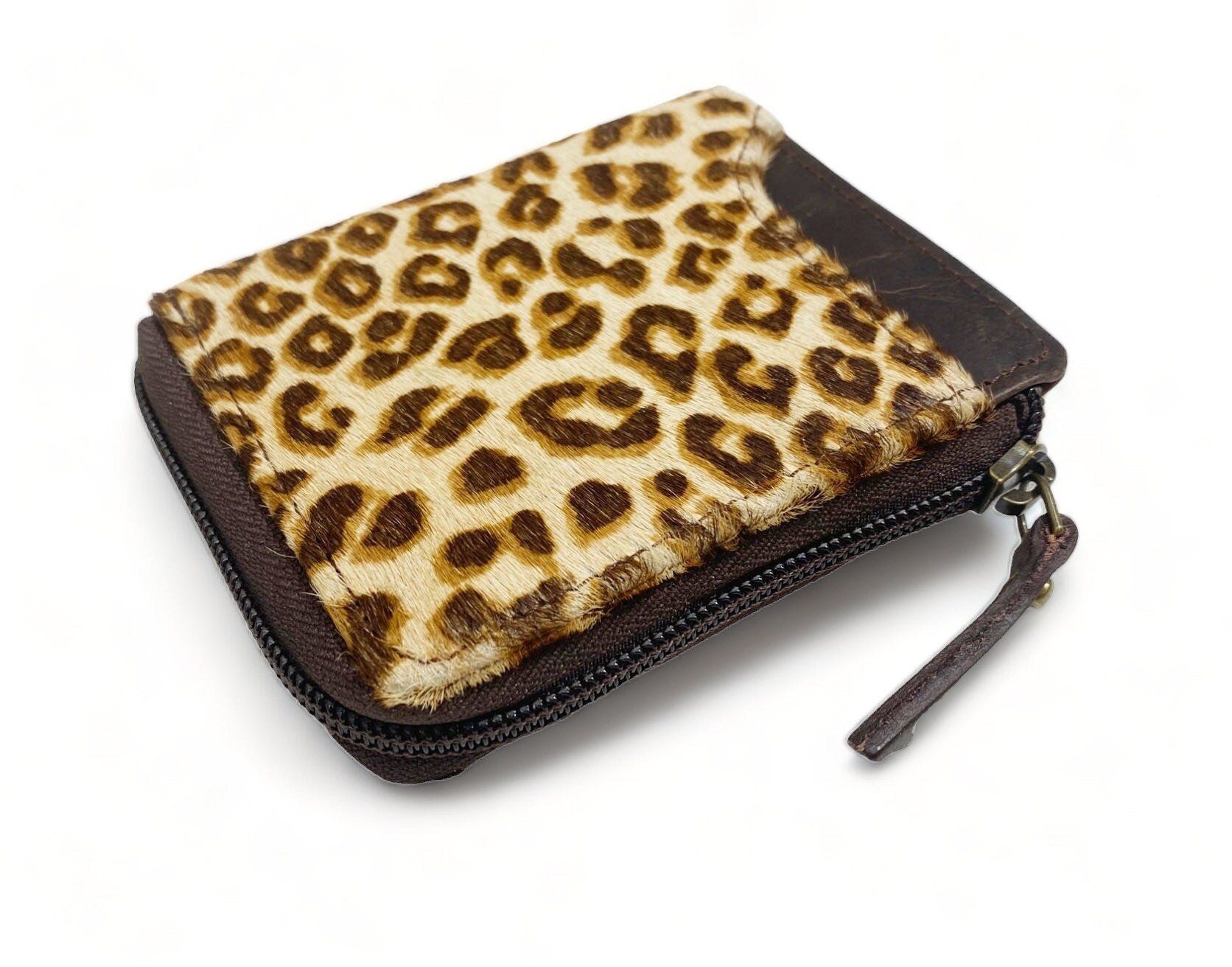 MOUSM Wallet Western Mens Leather Wallet for Men cowhide Leoper print wallet Full zipper closer wallet