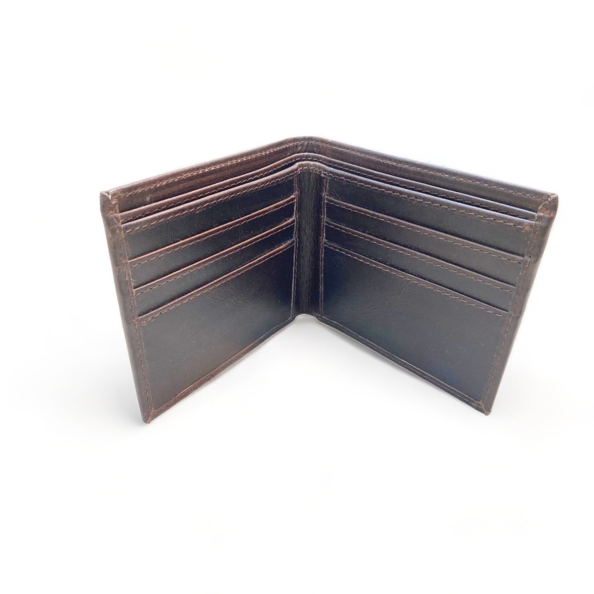 MOUSM Wallet Western Mens Leather Wallet for Men Argentina cow leather wallet Dark Brown Wax Leather wallet 2 Fold Organizer wallet