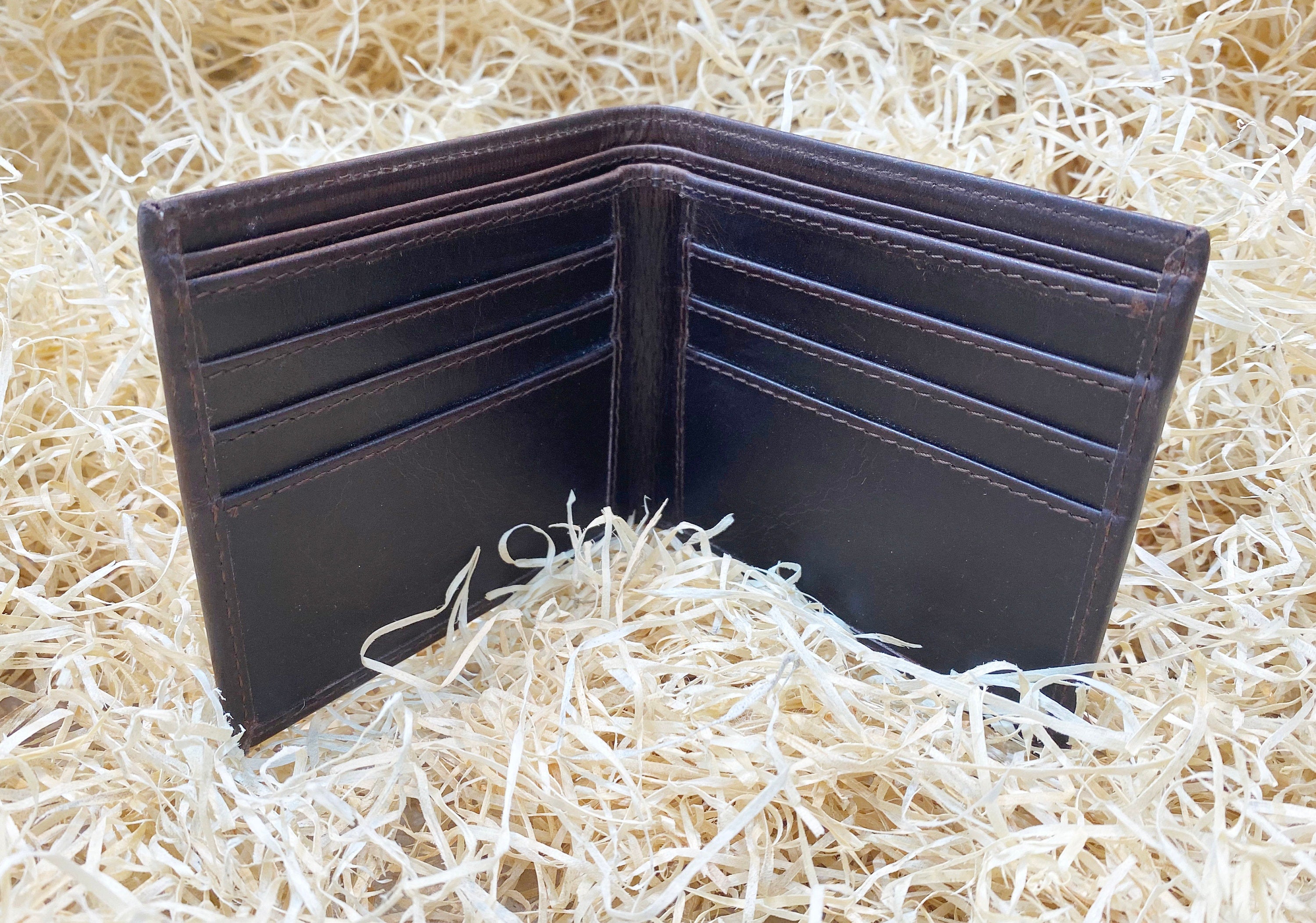 MOUSM Wallet Western Mens Leather Wallet for Men Argentina cow leather wallet Dark Brown Wax Leather wallet 2 Fold Organizer wallet