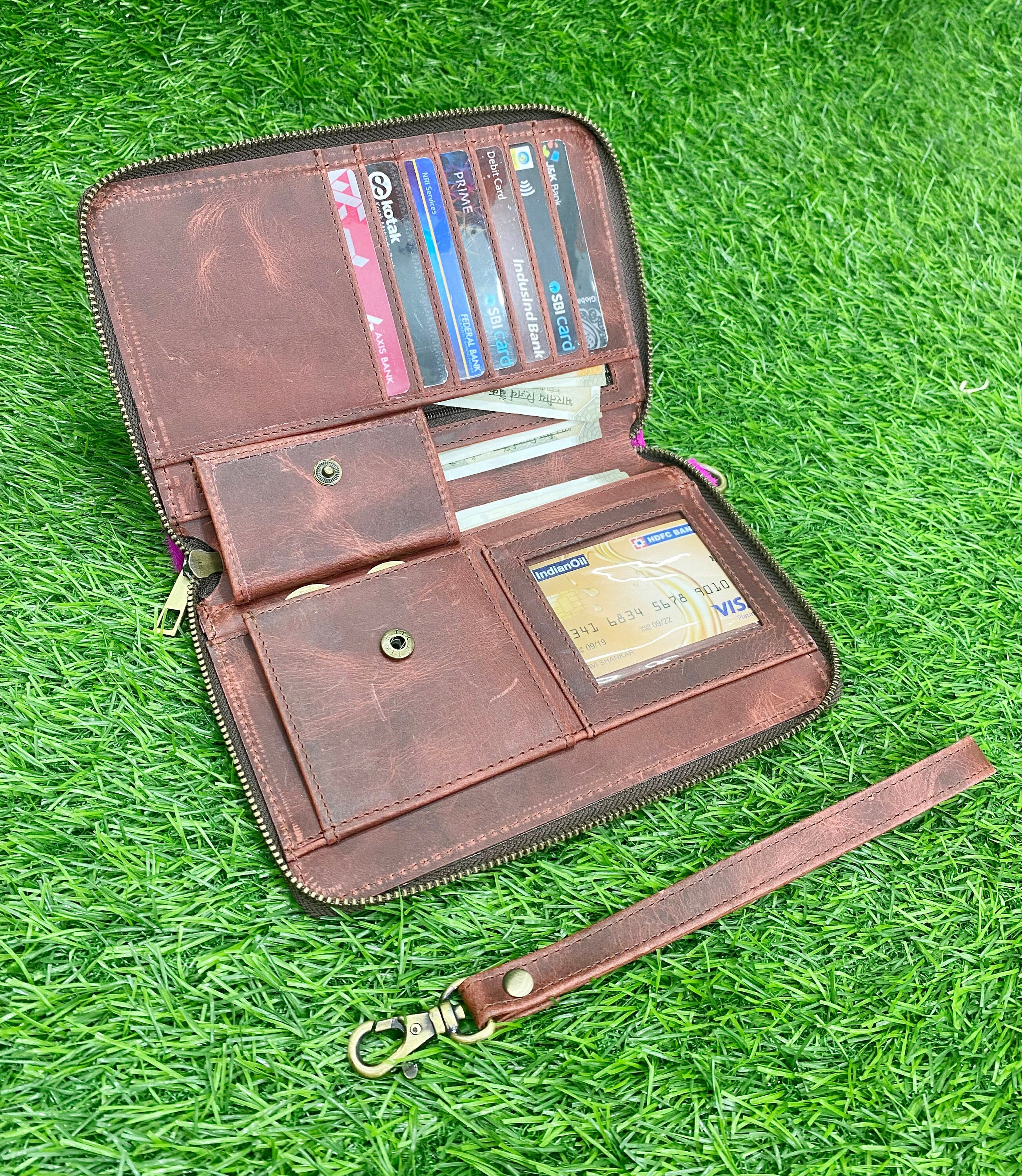 MOUSM Ladies Clutch Bag – Natural Cowhide with Pink Metallic Acid Wash, Handmade Leather Evening & Party Clutch for Women with Zipper Closure