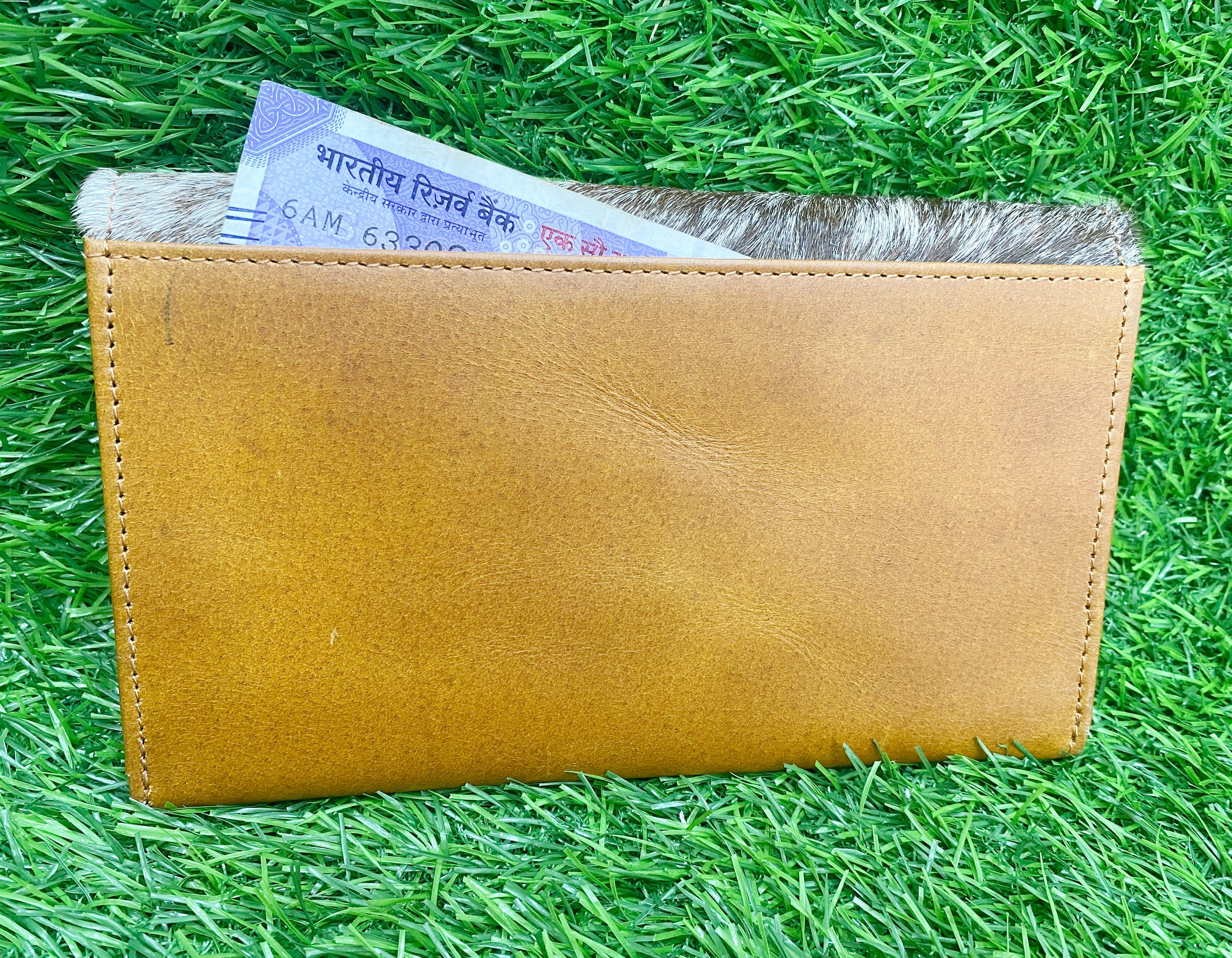 MOUSM Ladies Clutch Bag – Natural Hair-On Cowhide with Heat-Pressed Angel Wings Engraving, Distressed Leather Evening & Party Clutch for Women with Magnet Closure