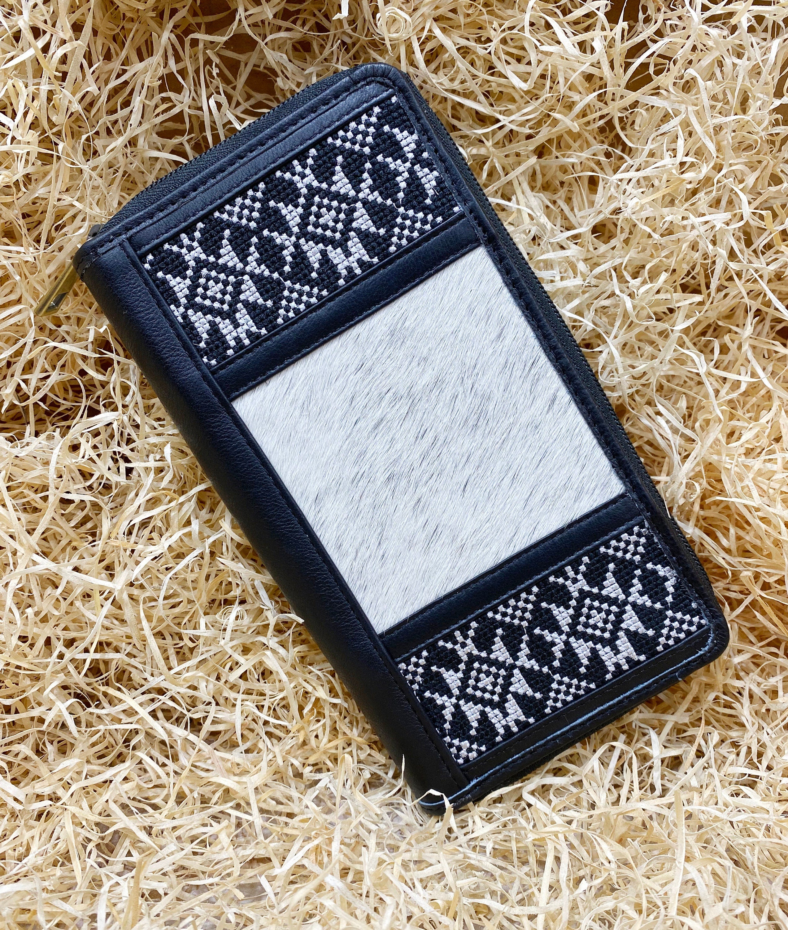 Ladies clutch bag comes with geometrical Black & White embroidery Western leather clutch bag Evening clutch bag party clutch bag by MOUSM