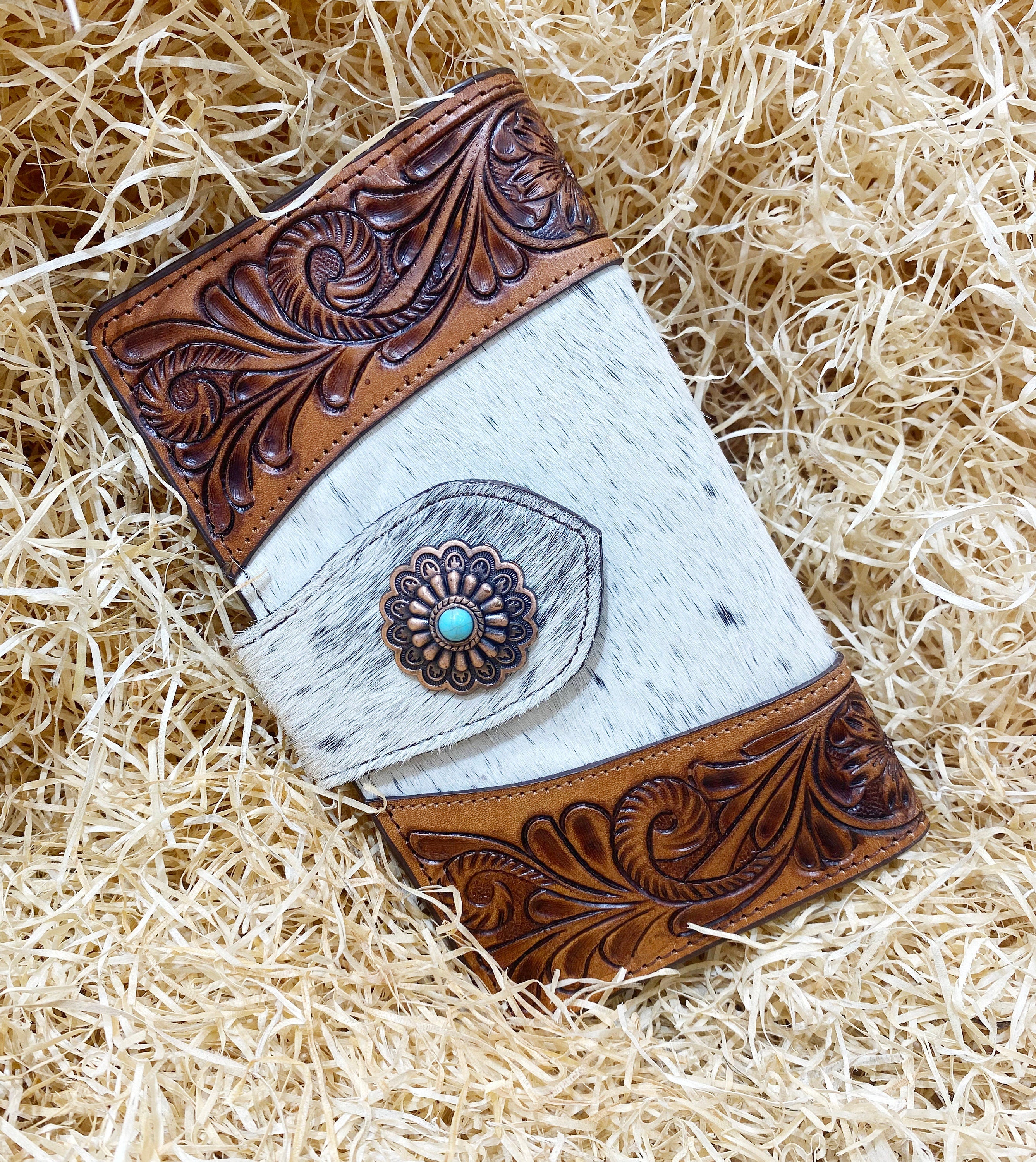 ladies clutch bag comes with leather hand carving patches. Western Ladies hand clutch bag | Premium leather clutch bag by Mousm