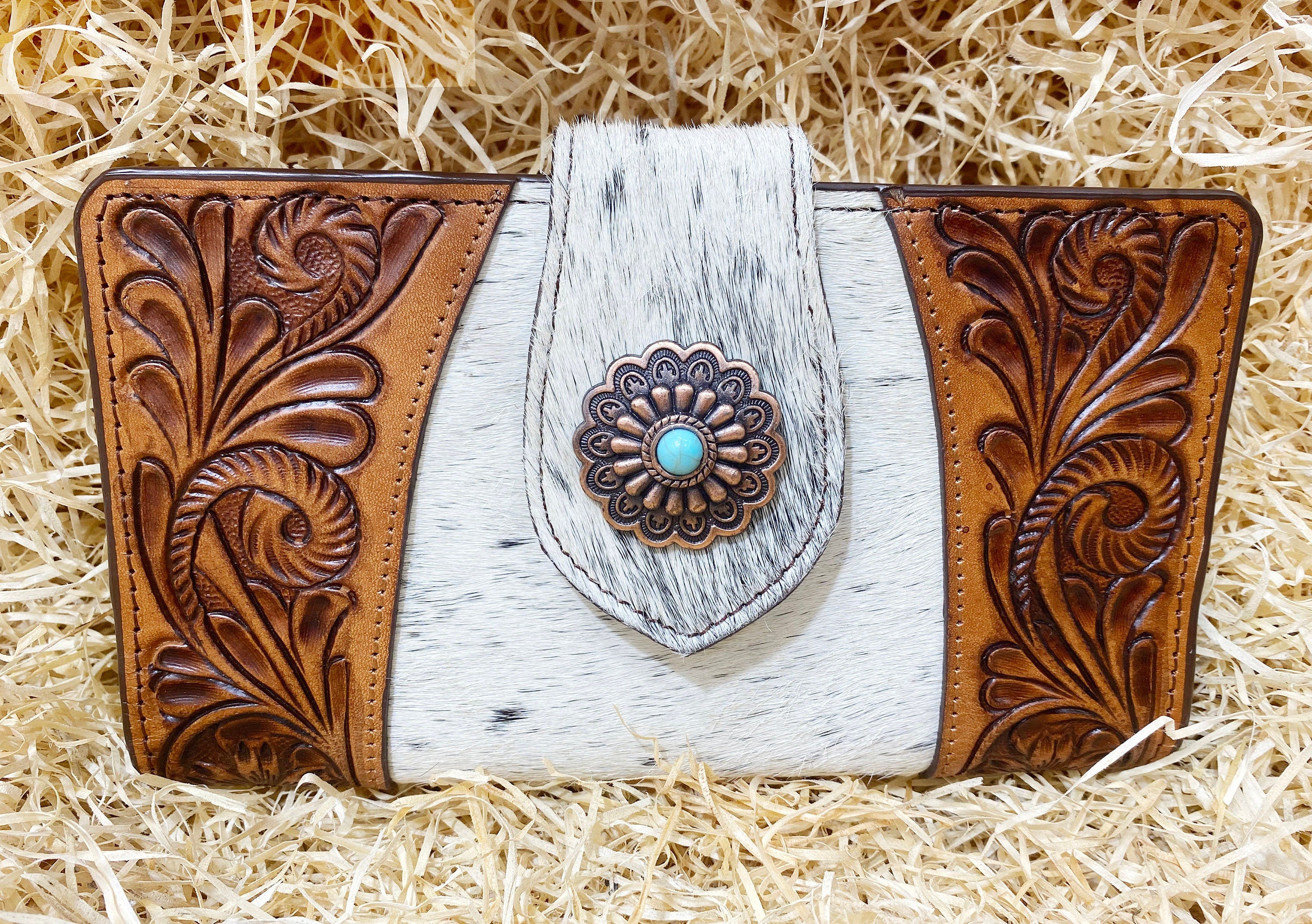 ladies clutch bag comes with leather hand carving patches. Western Ladies hand clutch bag | Premium leather clutch bag by Mousm