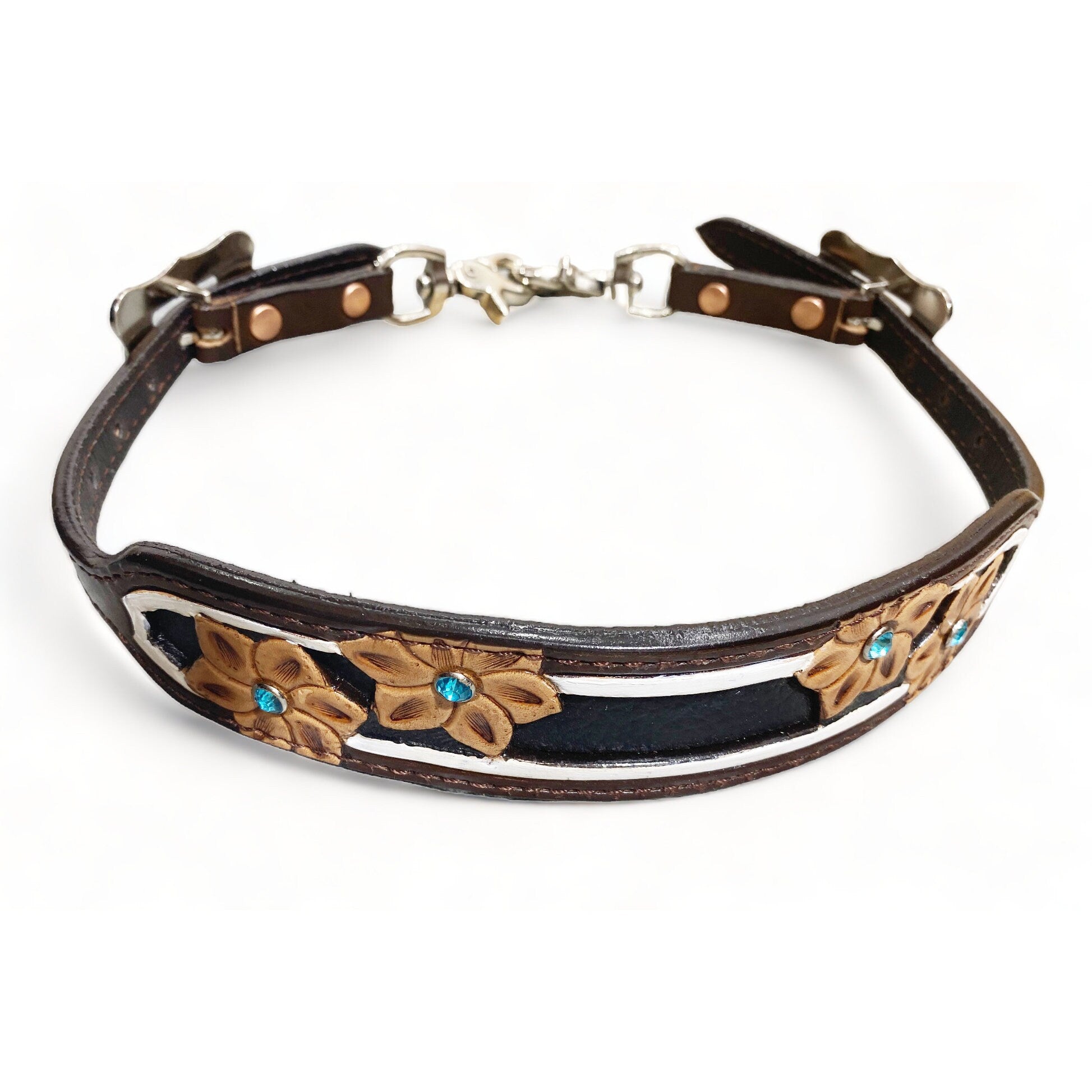MOUSM Western Wither Strap - Stylish Horse Tack Accessory Decorated with Flower Carving and Turquoise Stone and Black Leather Inlay