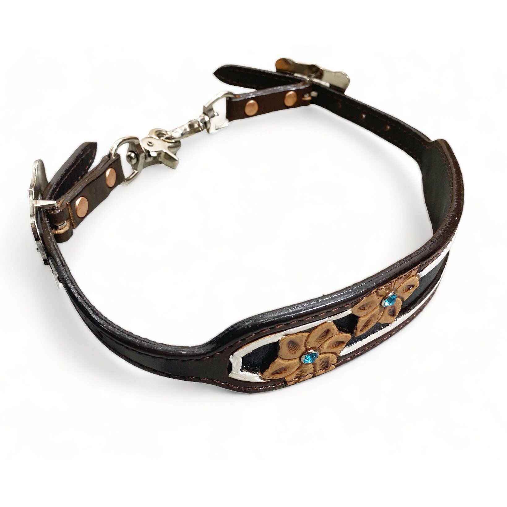 MOUSM Western Wither Strap - Stylish Horse Tack Accessory Decorated with Flower Carving and Turquoise Stone and Black Leather Inlay
