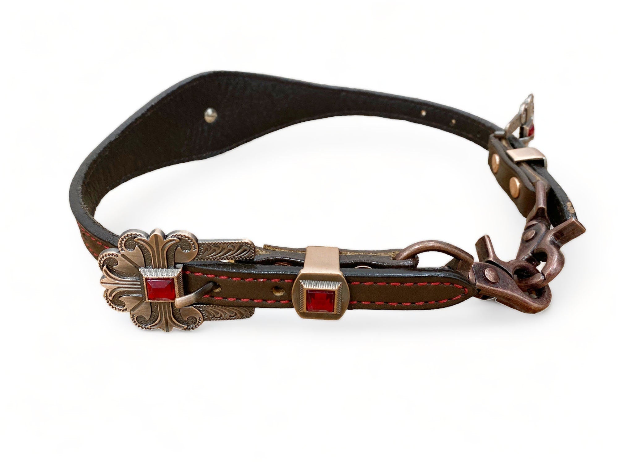 MOUSM Western Wither Strap - Stylish Horse Tack Accessory Decorated with Red Snake Skin-Textured Print, Surrounded by Antique Copper Studs