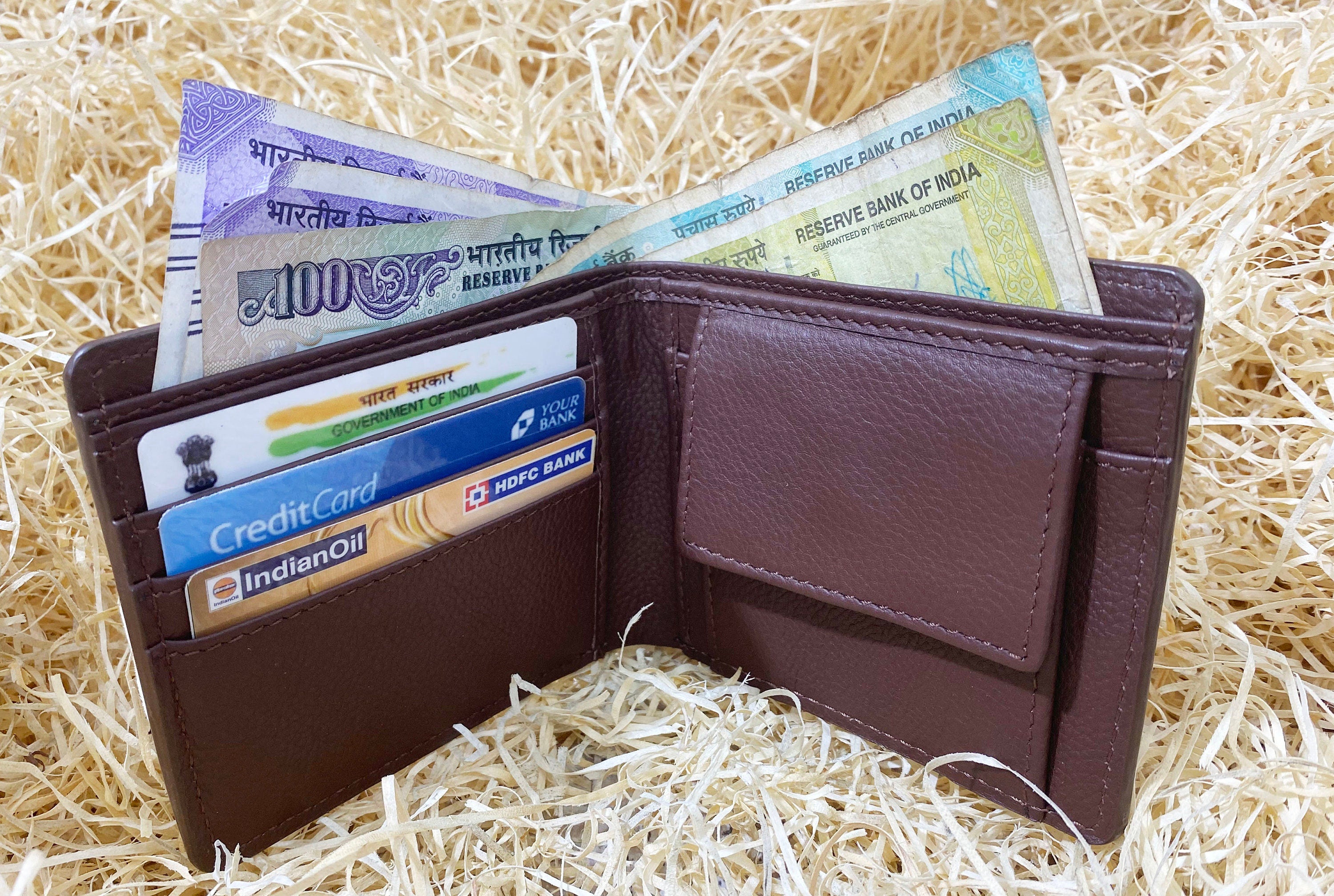 MOUSM Wallet Western Mens Leather Wallet for Men Argentina cow leather with basket hand tooled border carving