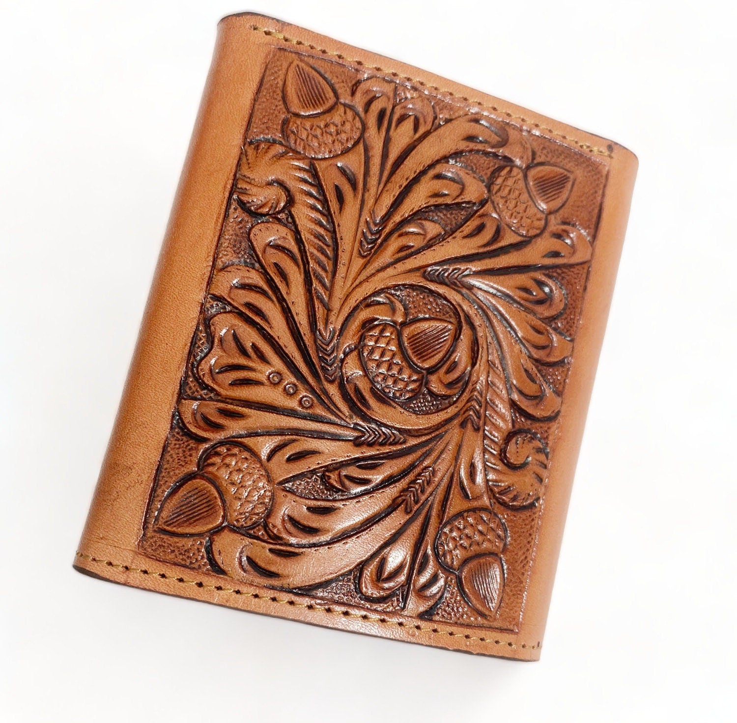MOUSM Wallet Western Mens Leather Wallet for Men Argentina cow leather with OAK fruit carving leather wallet