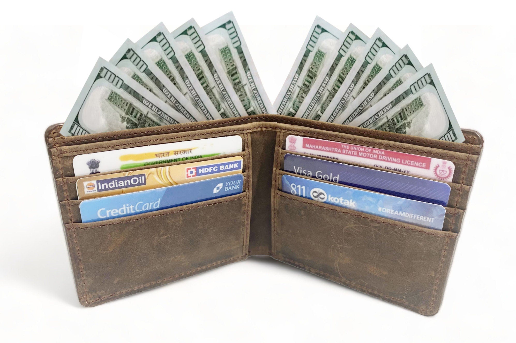 MOUSM Wallet Western Mens Leather Wallet for Men cow leather with Aligator print with window tooled Wallet