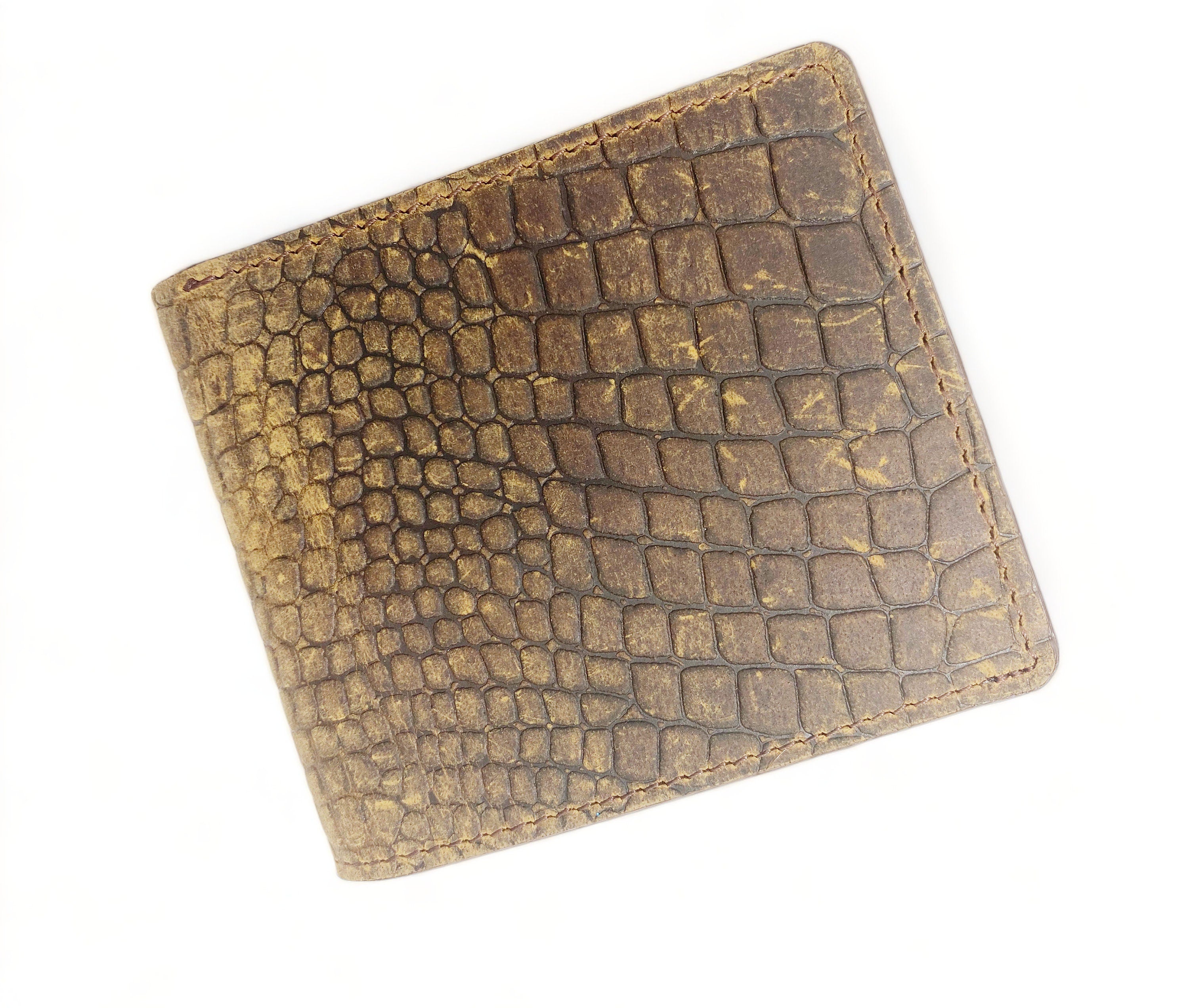 MOUSM Wallet Western Mens Leather Wallet for Men cow leather with Aligator print with window tooled Wallet