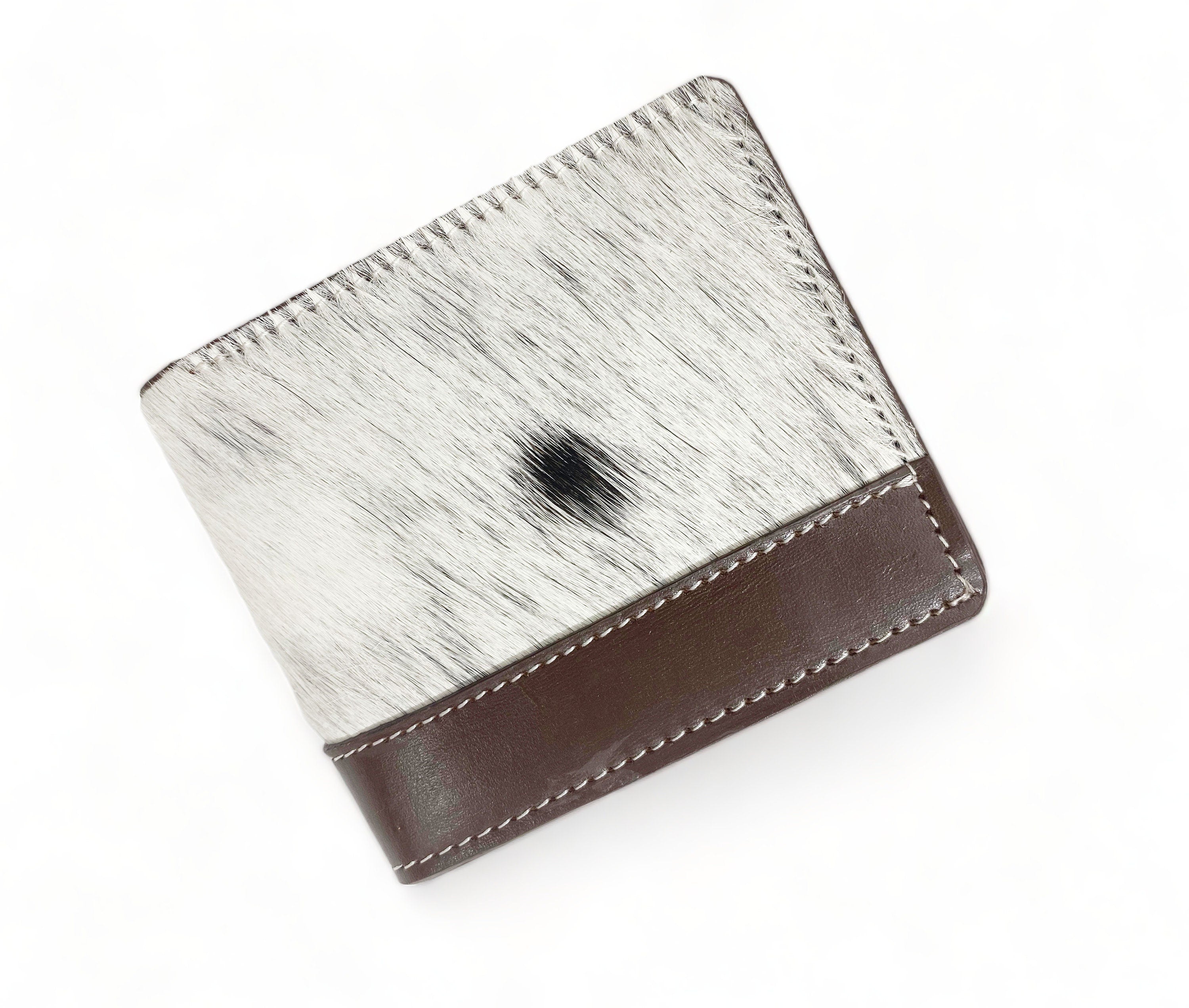 MOUSM Wallet Western Mens Leather Wallet for Men Argentina cow leather with cross carving Antique finish wallet with black and white cowhide
