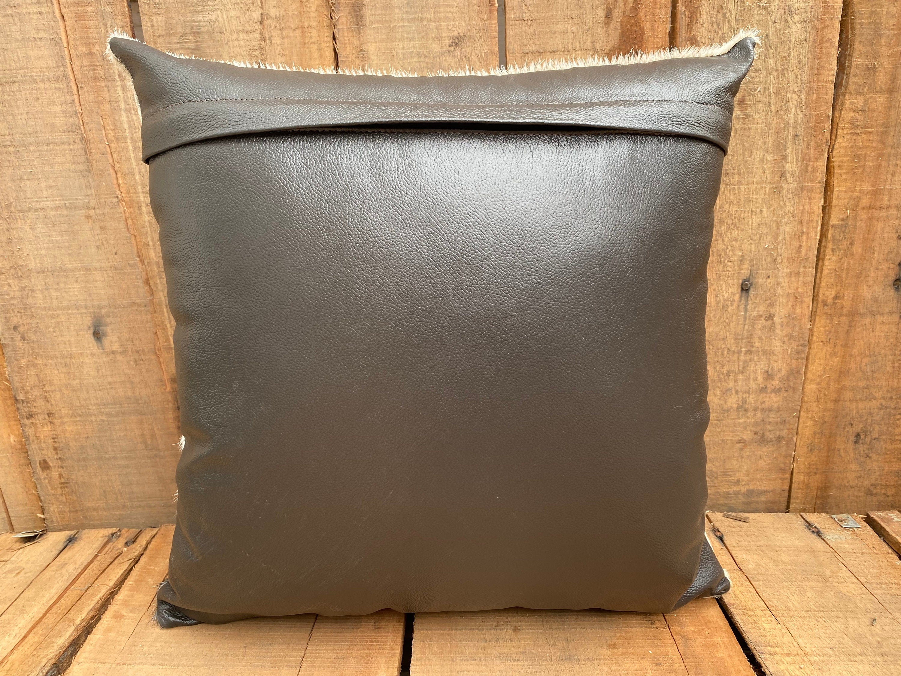 Leather pillow cover zippered couch cushion covers Leather engraved pillow cover Standing Horse Cowhide patch Pillow cover 18" x 18" Mousm