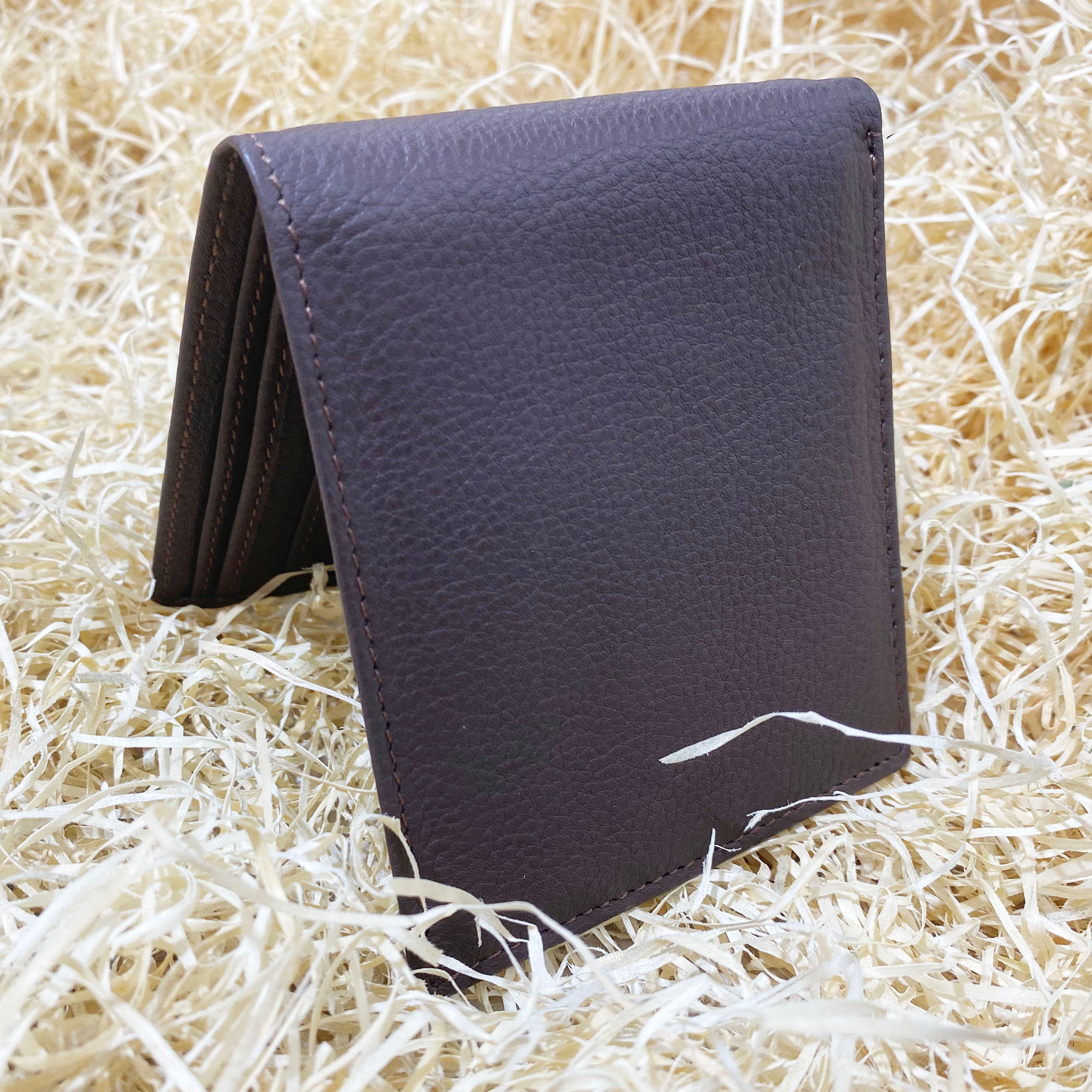 MOUSM Wallet Mens Leather Wallet for Men Pure Cow Leather wallet Plain Smooth Design leather wallet Chocolate brown wallet stitch around