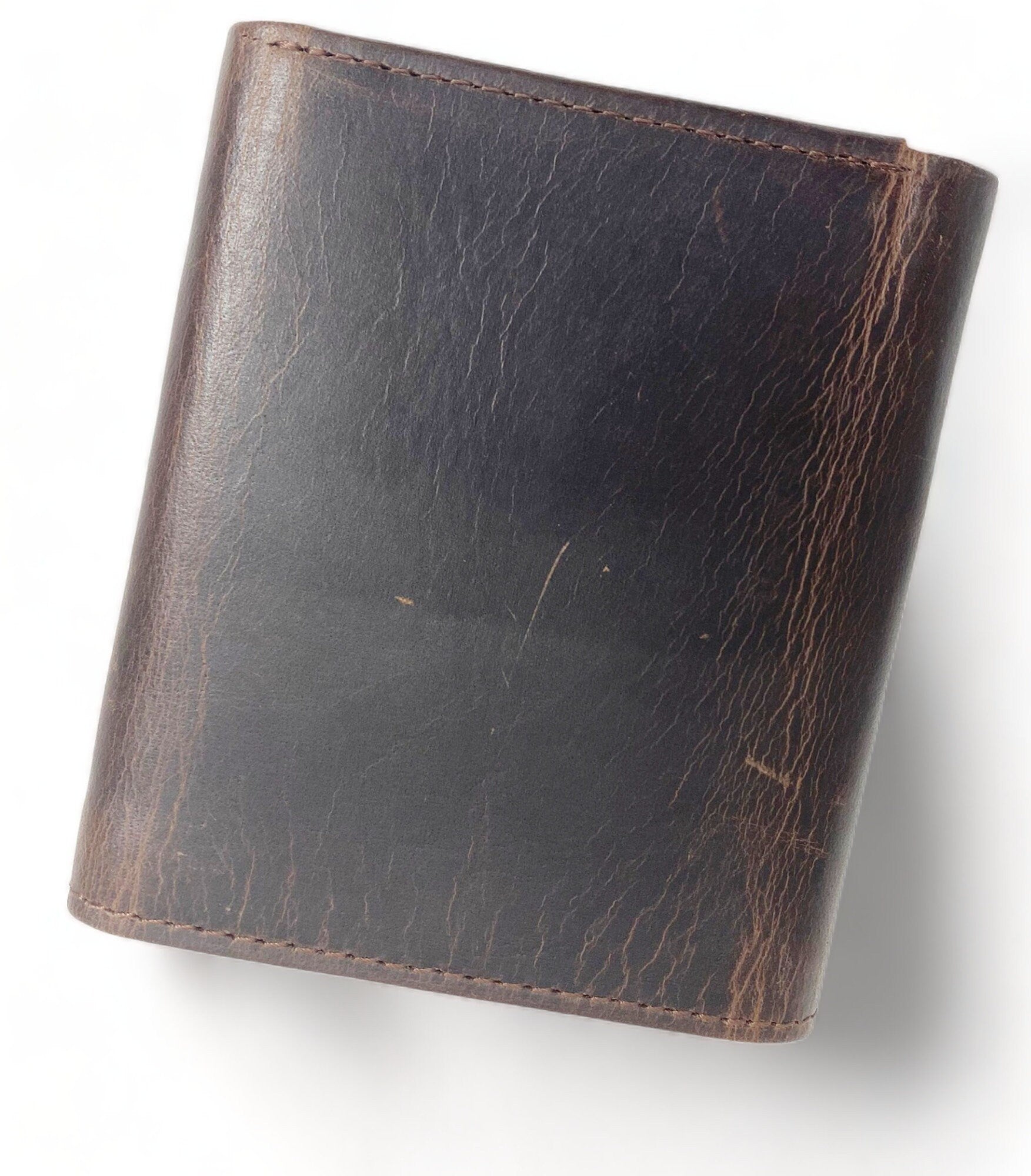 MOUSM Wallet Western Mens Leather Wallet for Men Argentina cow leather wallet Dark Brown Wax Leather wallet 3 Fold Organizer wallet