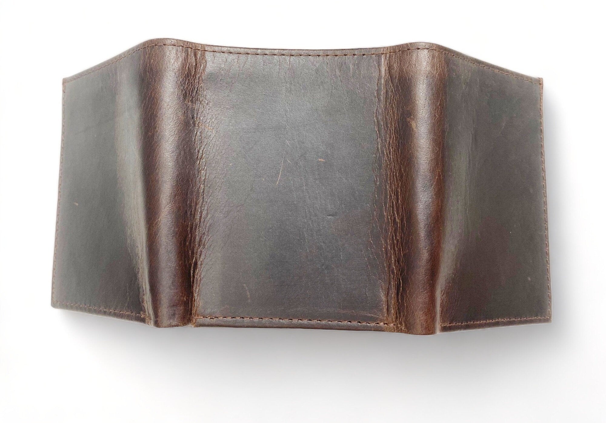 MOUSM Wallet Western Mens Leather Wallet for Men Argentina cow leather wallet Dark Brown Wax Leather wallet 3 Fold Organizer wallet