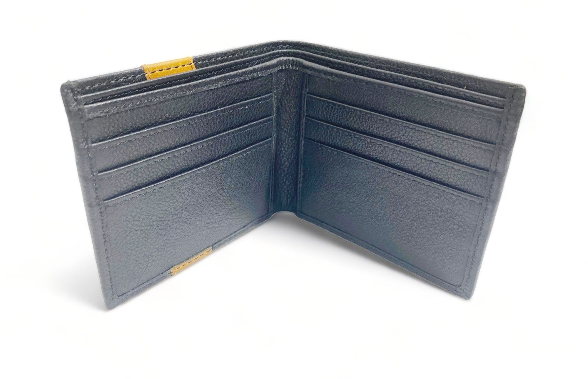 MOUSM Wallet Western Mens Leather Wallet for Men Argentina Black Cow Leather with Taxes Star concho on yellow strip wallet