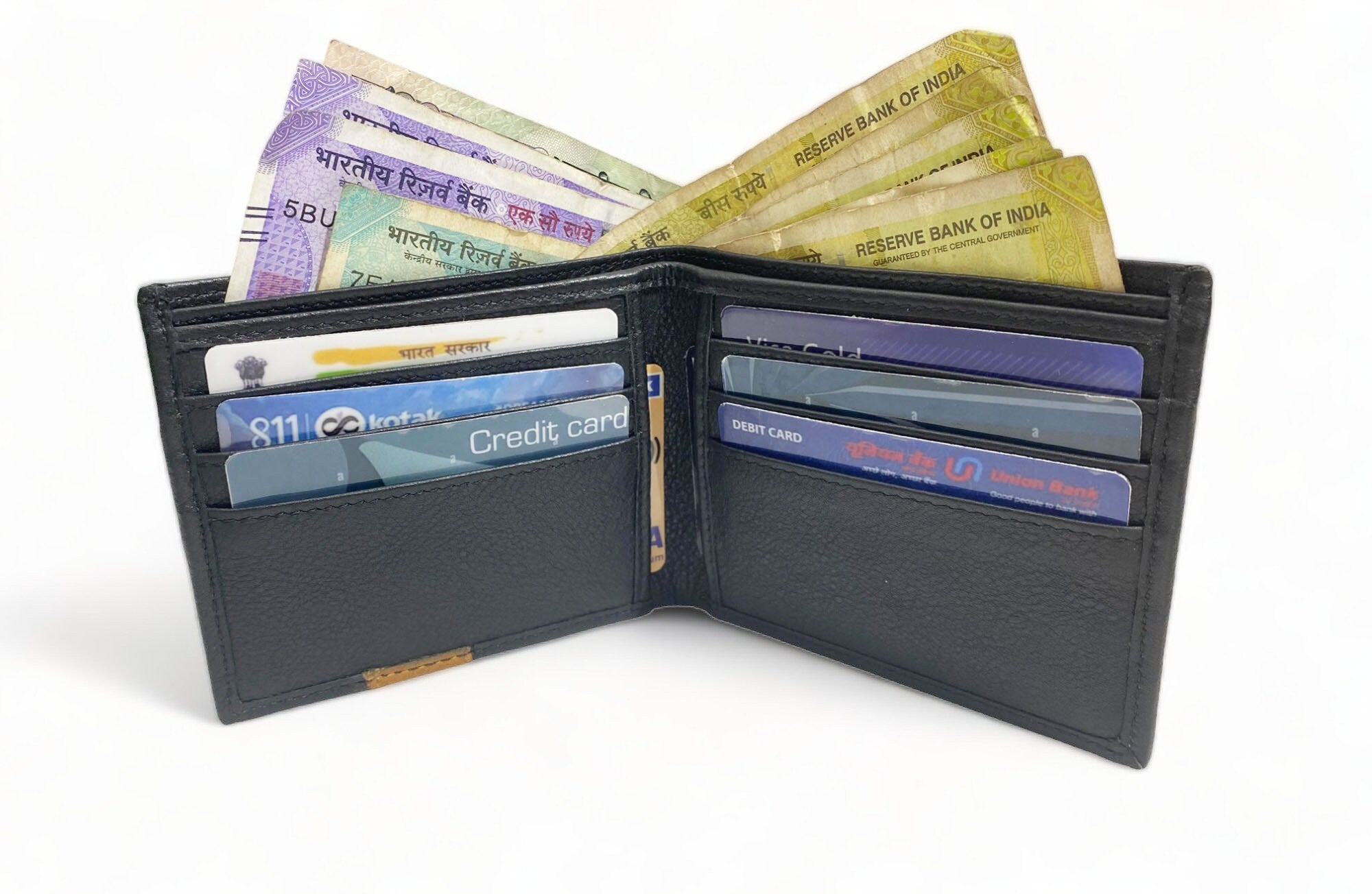 MOUSM Wallet Western Mens Leather Wallet for Men Argentina Black Cow Leather with Taxes Star concho on yellow strip wallet