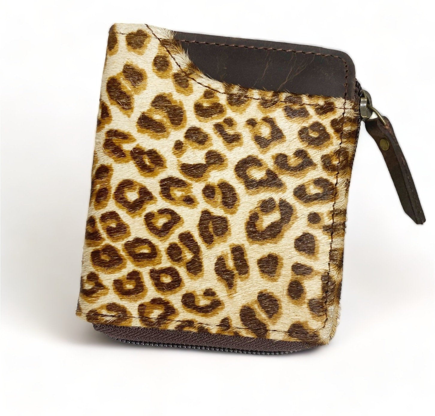 MOUSM Wallet Western Mens Leather Wallet for Men cowhide Leoper print wallet Full zipper closer wallet