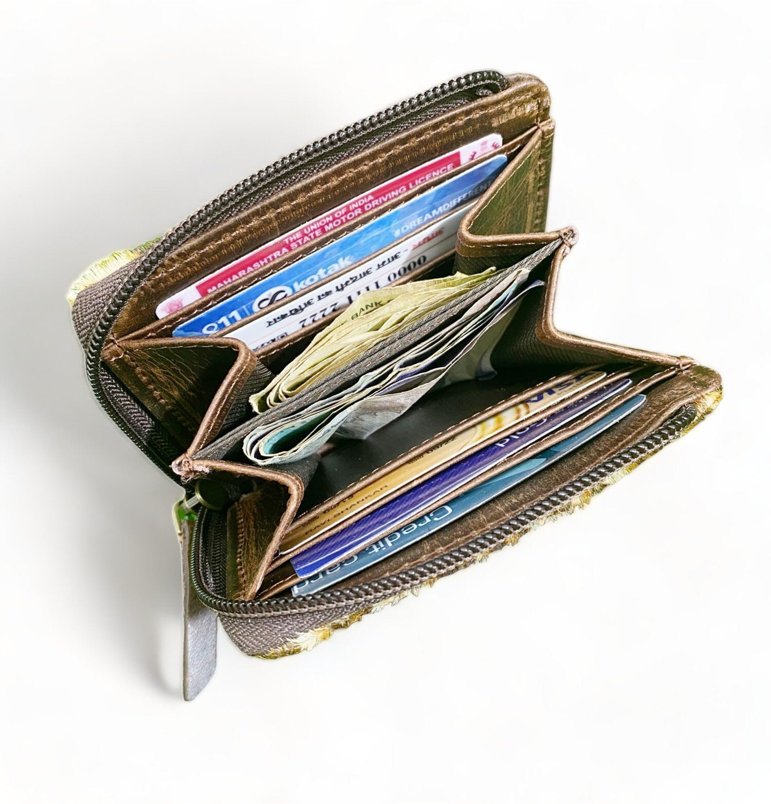 MOUSM Wallet Western Mens Leather Wallet for Men cowhide Leoper print wallet Full zipper closer wallet