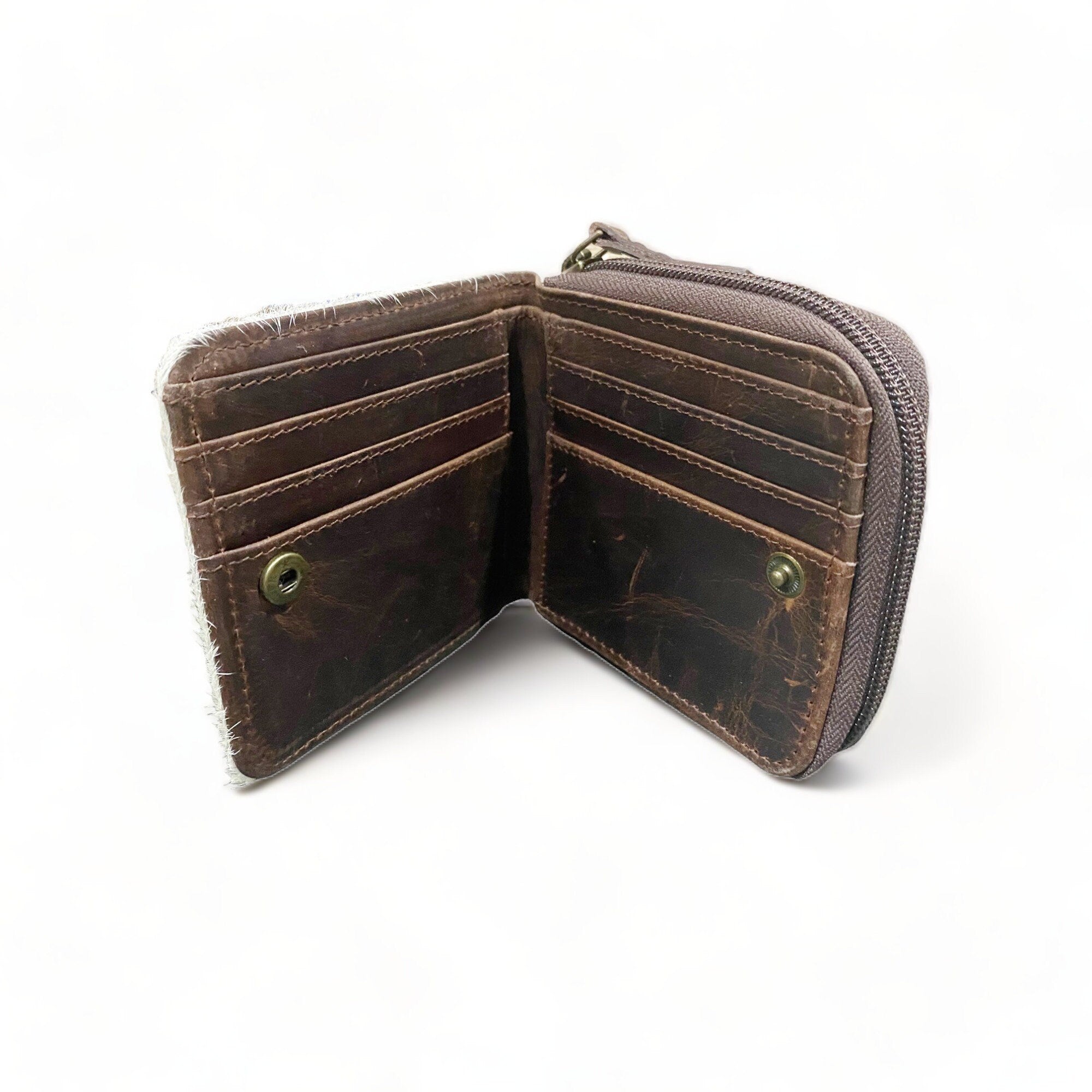 MOUSM Wallet Western Mens Leather Wallet for Men White Real Cowhide with praying cowboy engraved wallet Full zipper closer Wallet