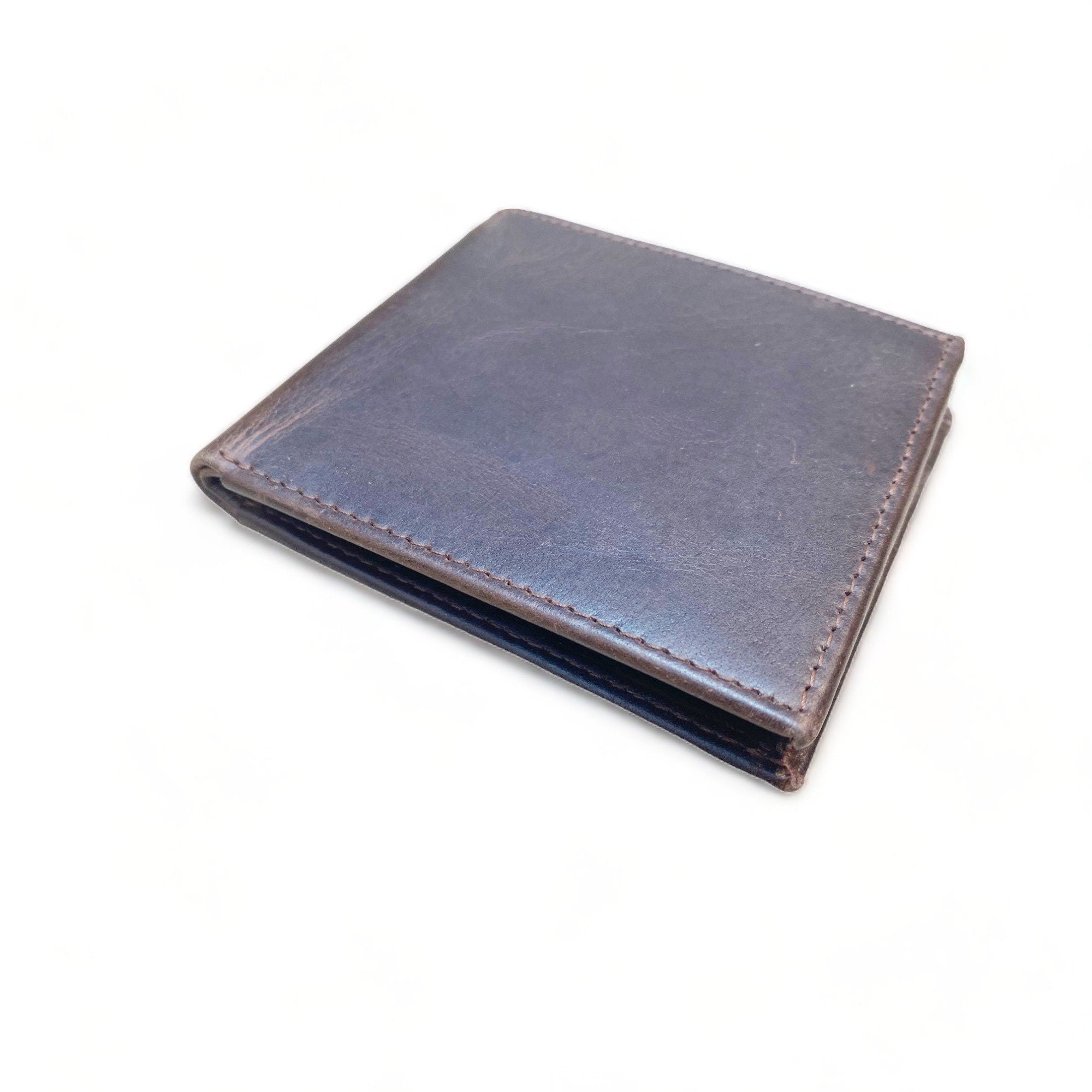 MOUSM Wallet Western Mens Leather Wallet for Men Argentina cow leather wallet Dark Brown Wax Leather wallet 2 Fold Organizer wallet
