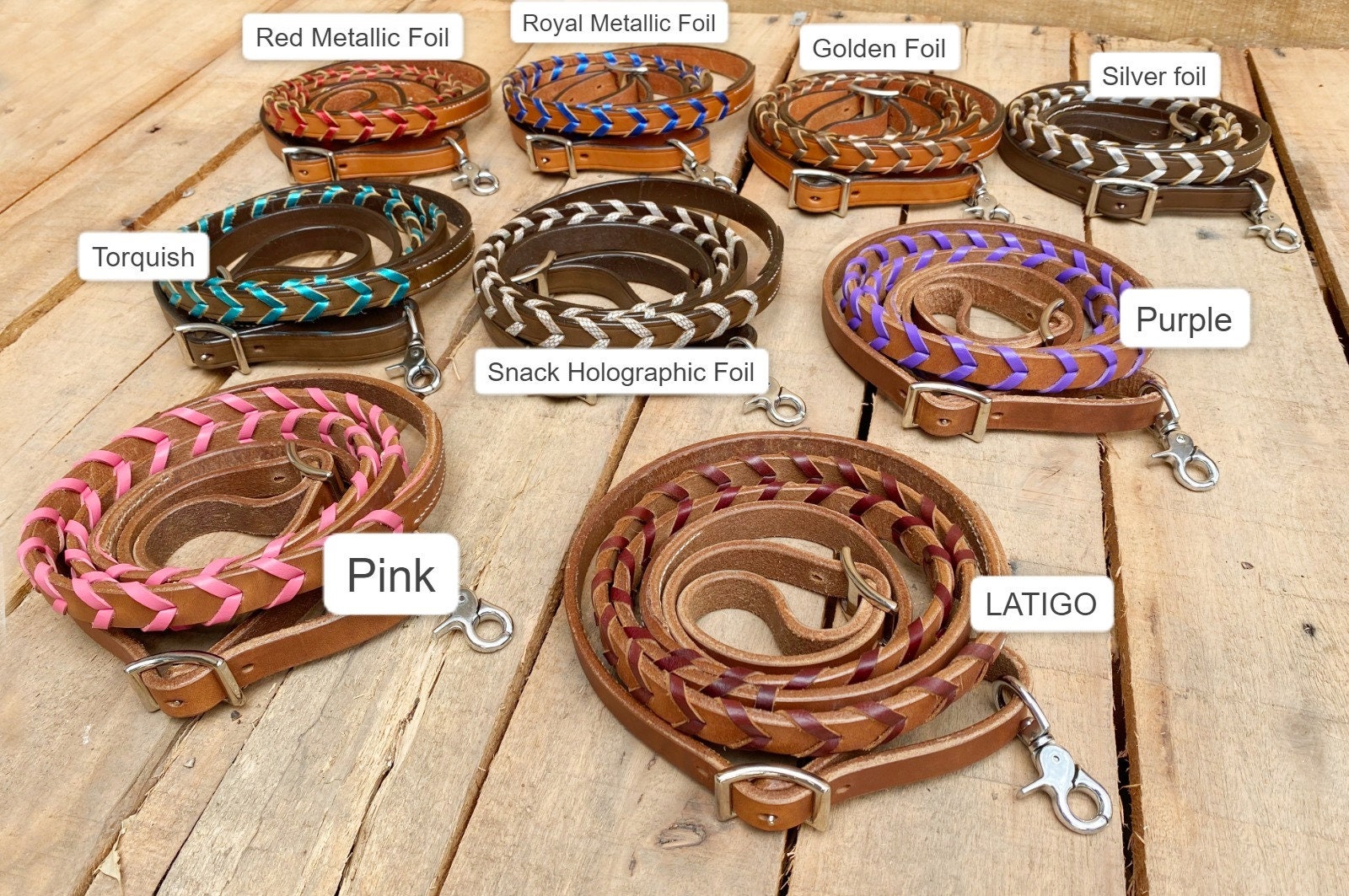 MOUSM Soft Leather Horse Reins – Western Laced Barrel Reins, 8 Feet Long & 6/8 Inches Wide – Braided Riding Reins in Various Colors for Trail Riding, Barrel Racing & Rodeo Tack