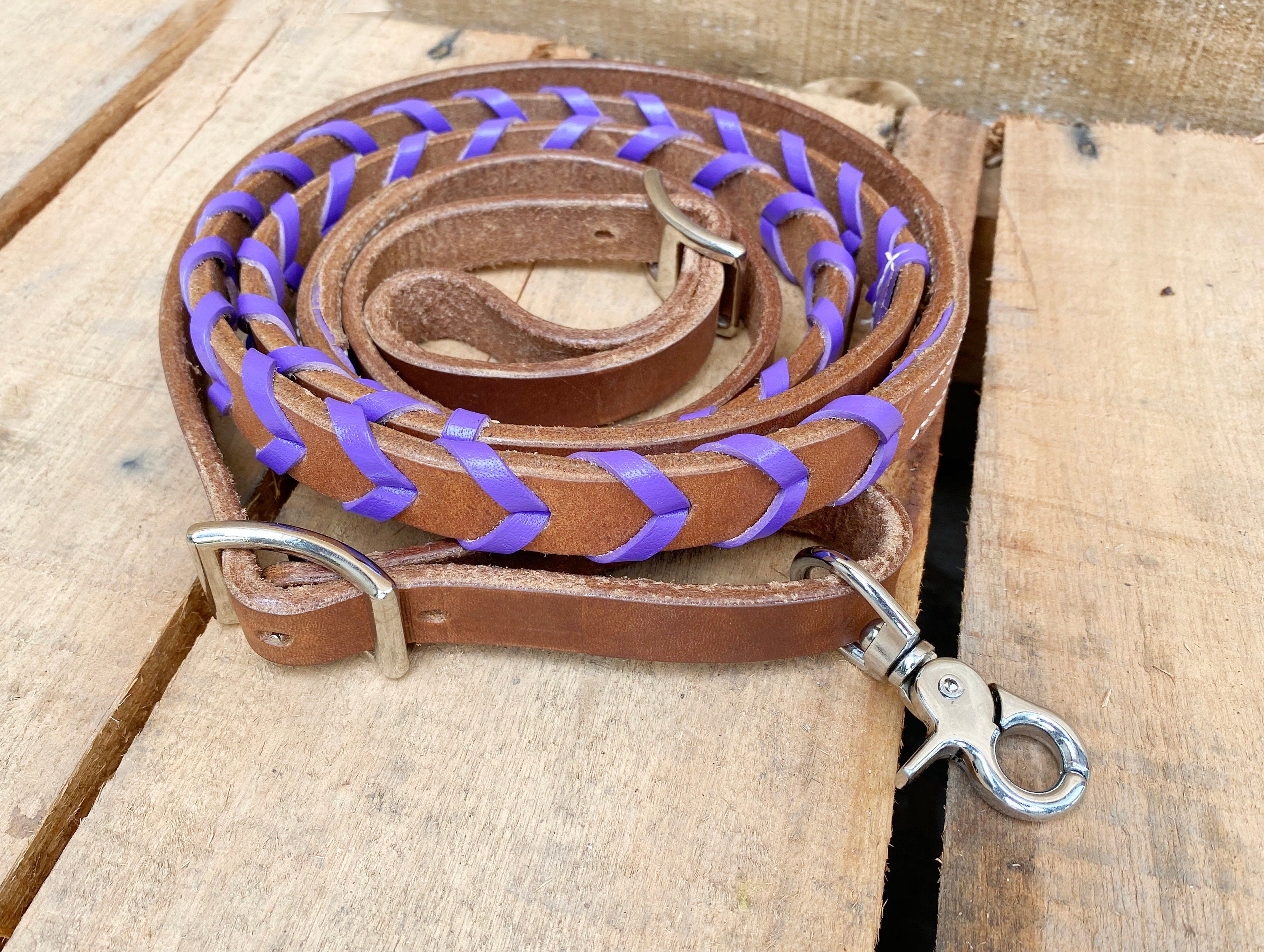MOUSM Soft Leather Horse Reins – Western Laced Barrel Reins, 8 Feet Long & 6/8 Inches Wide – Braided Riding Reins in Various Colors for Trail Riding, Barrel Racing & Rodeo Tack