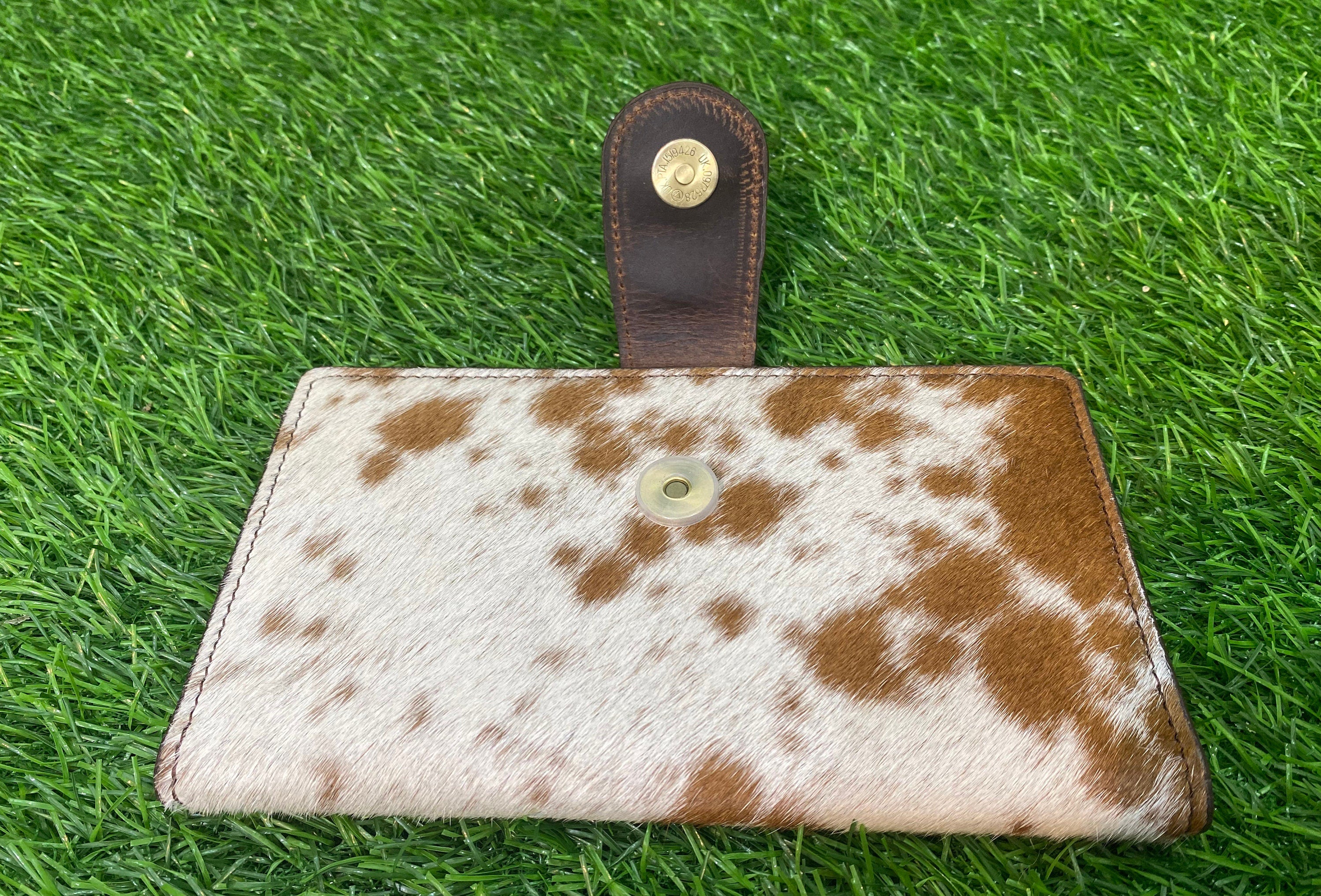 MOUSM Ladies Clutch Bag – Natural Hair-On Cowhide with Silver Rose Concho, Handmade Distressed Leather Party & Evening Wallet for Women with Magnetic Closure