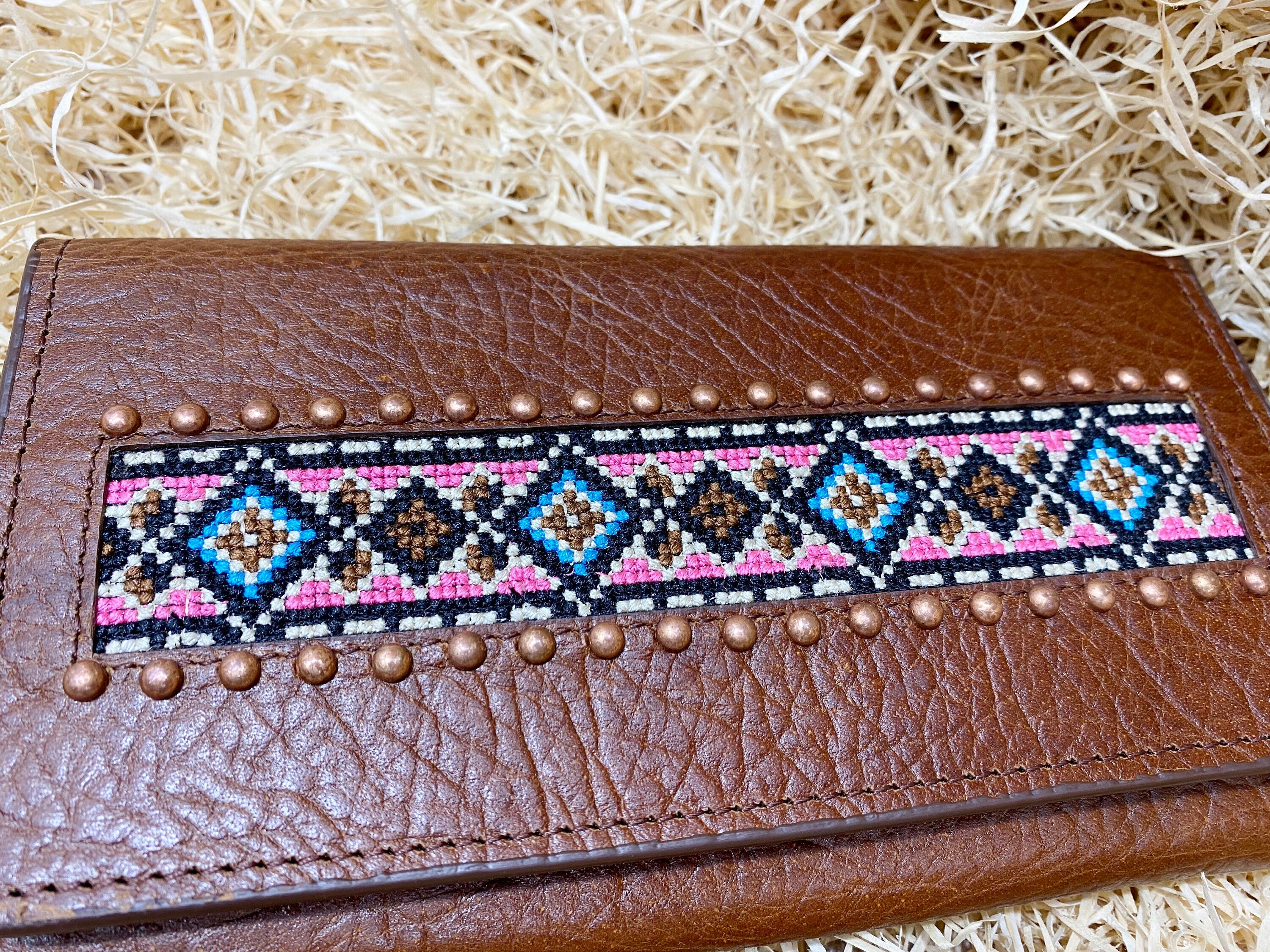 ladies clutch bag comes with Aztec embroidery overlay with copper studs Western leather clutch bag Evening clutch bag Party clutch bag MOUSM