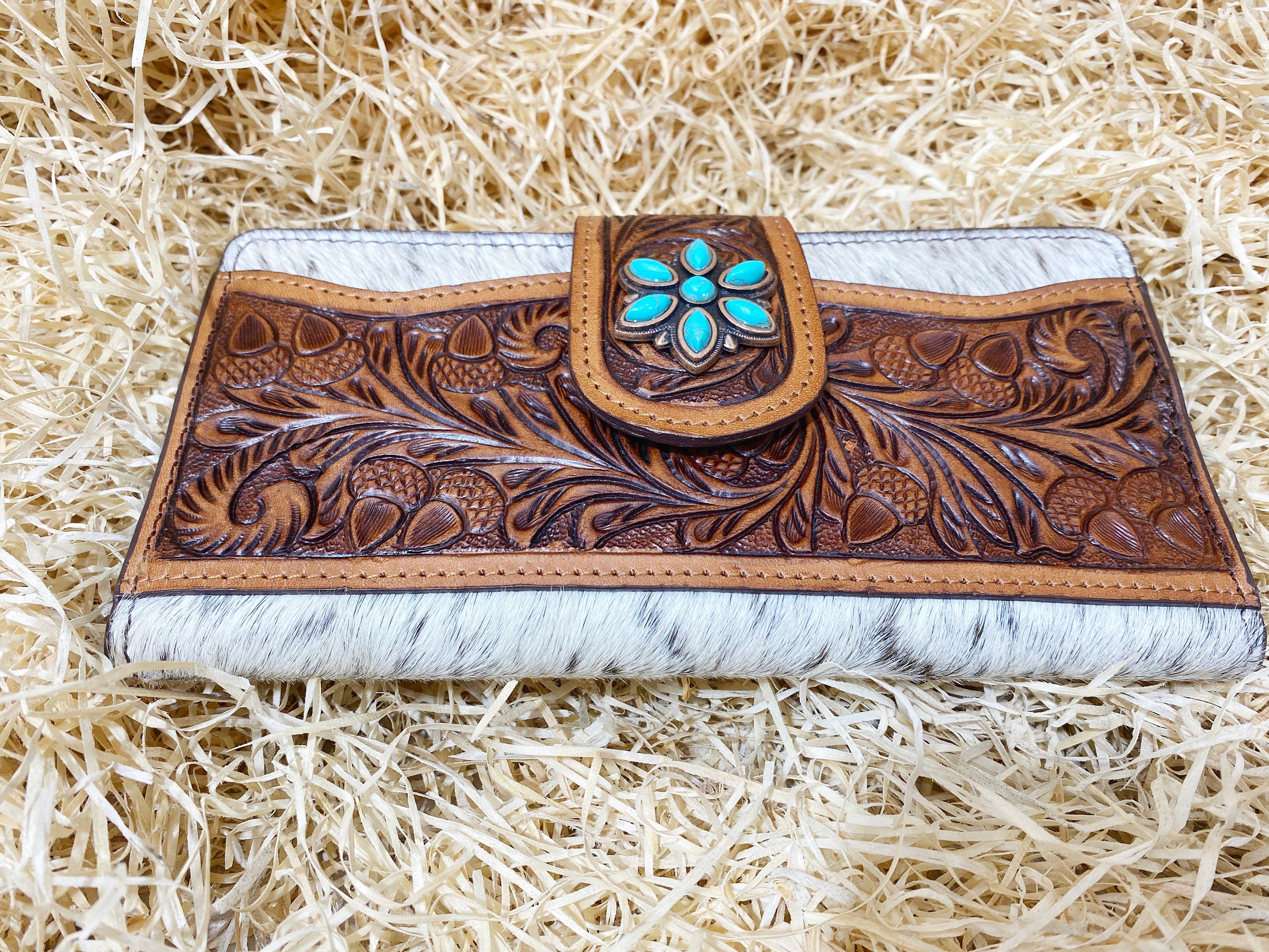 ladies clutch bag with Oak Fruit carving. Western Ladies hand clutch bag | Premium leather clutch bag by Mousm
