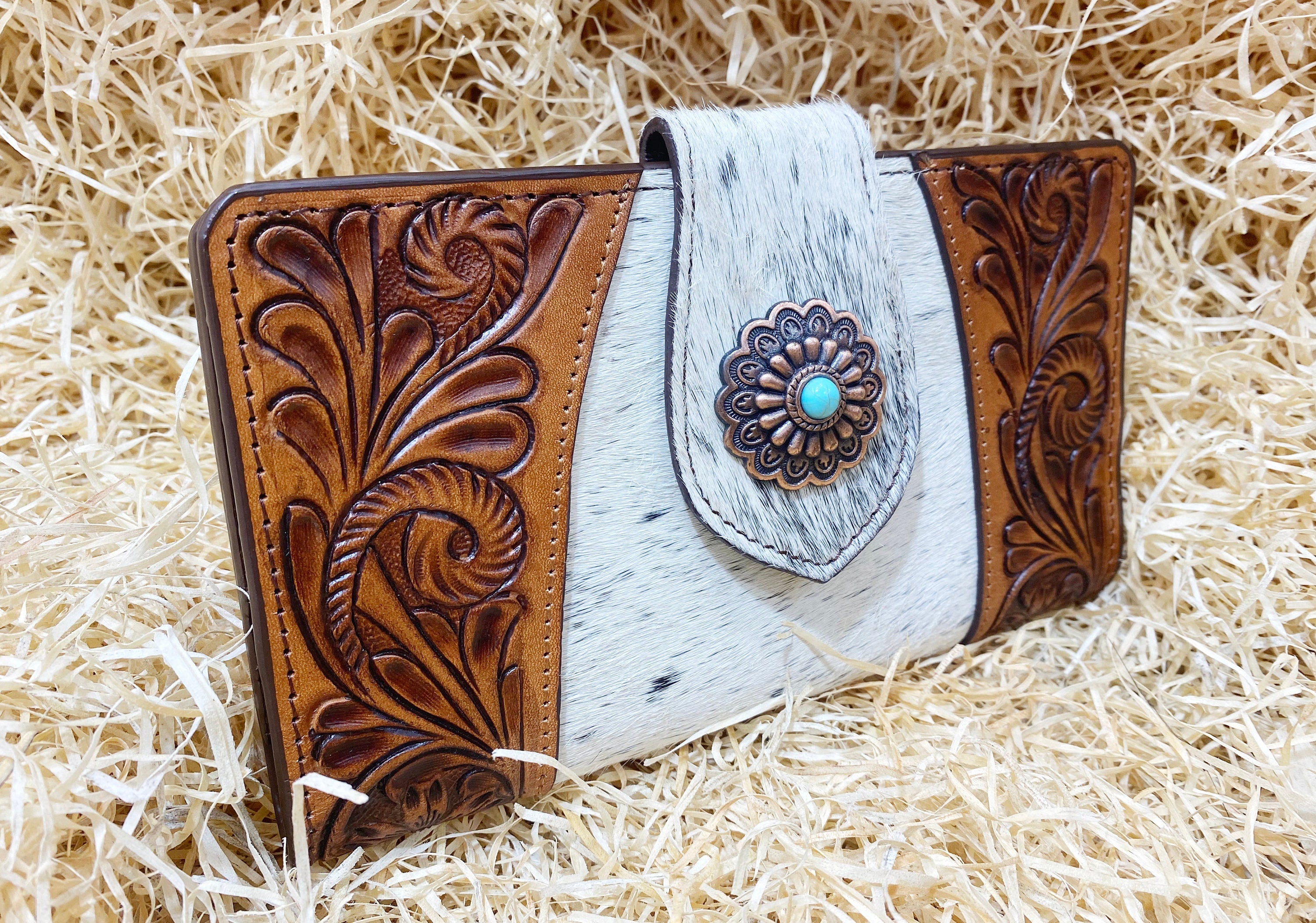 ladies clutch bag comes with leather hand carving patches. Western Ladies hand clutch bag | Premium leather clutch bag by Mousm