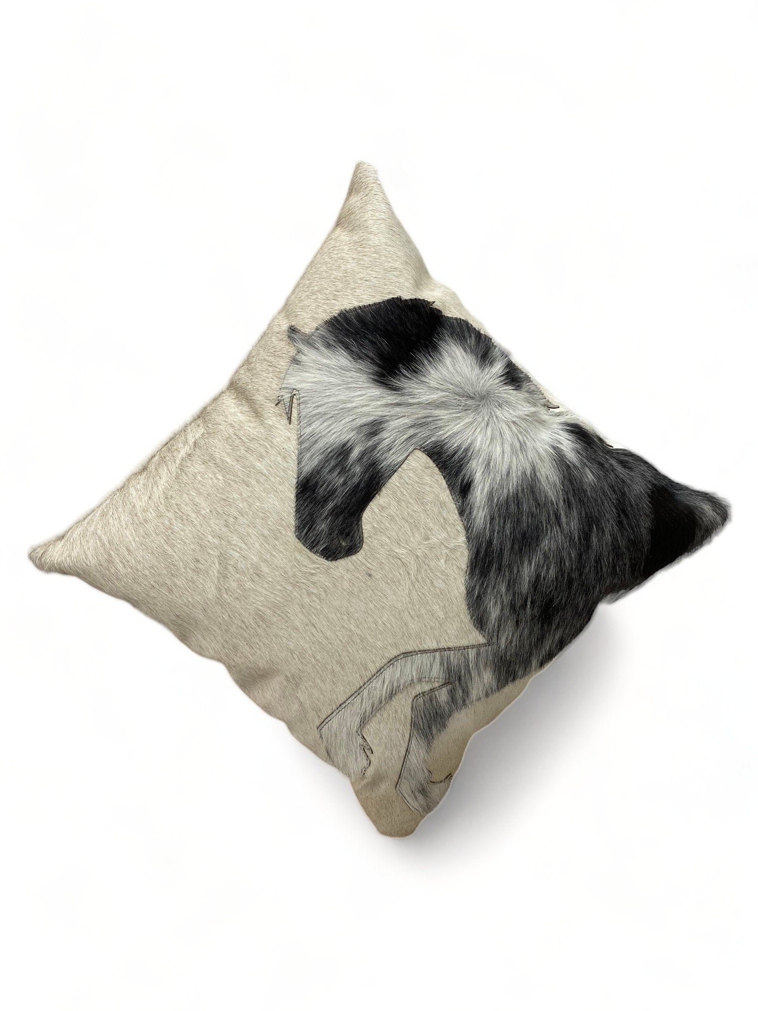 Leather pillow cover zippered couch cushion covers Leather engraved pillow cover Standing Horse Cowhide patch Pillow cover 18" x 18" Mousm