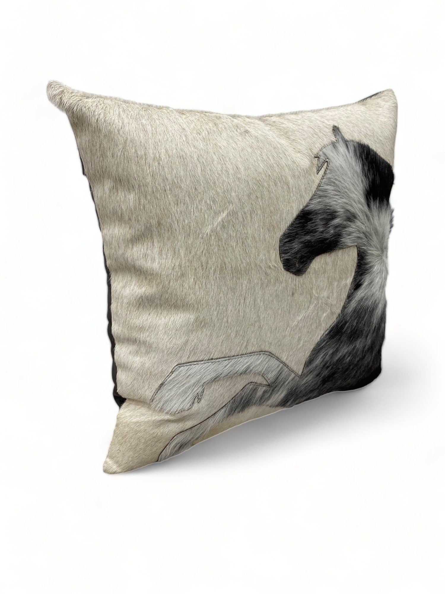 Leather pillow cover zippered couch cushion covers Leather engraved pillow cover Standing Horse Cowhide patch Pillow cover 18" x 18" Mousm