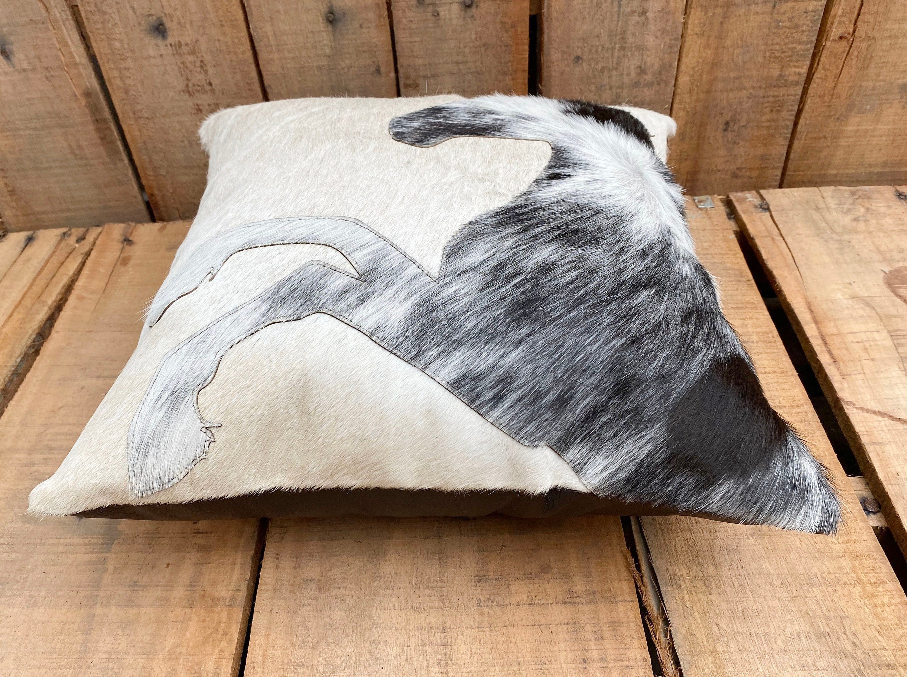 Leather pillow cover zippered couch cushion covers Leather engraved pillow cover Standing Horse Cowhide patch Pillow cover 18" x 18" Mousm