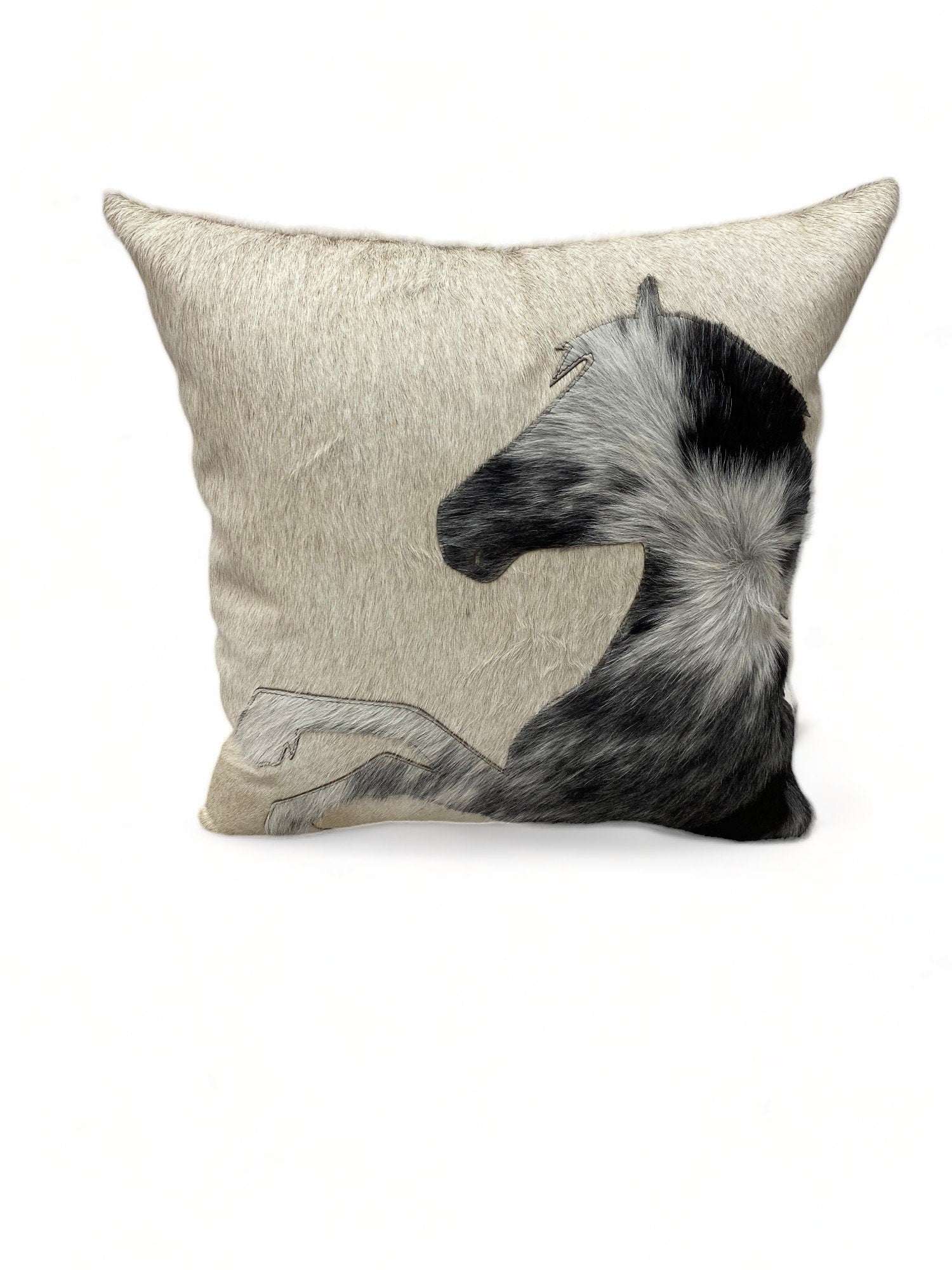 Leather pillow cover zippered couch cushion covers Leather engraved pillow cover Standing Horse Cowhide patch Pillow cover 18" x 18" Mousm