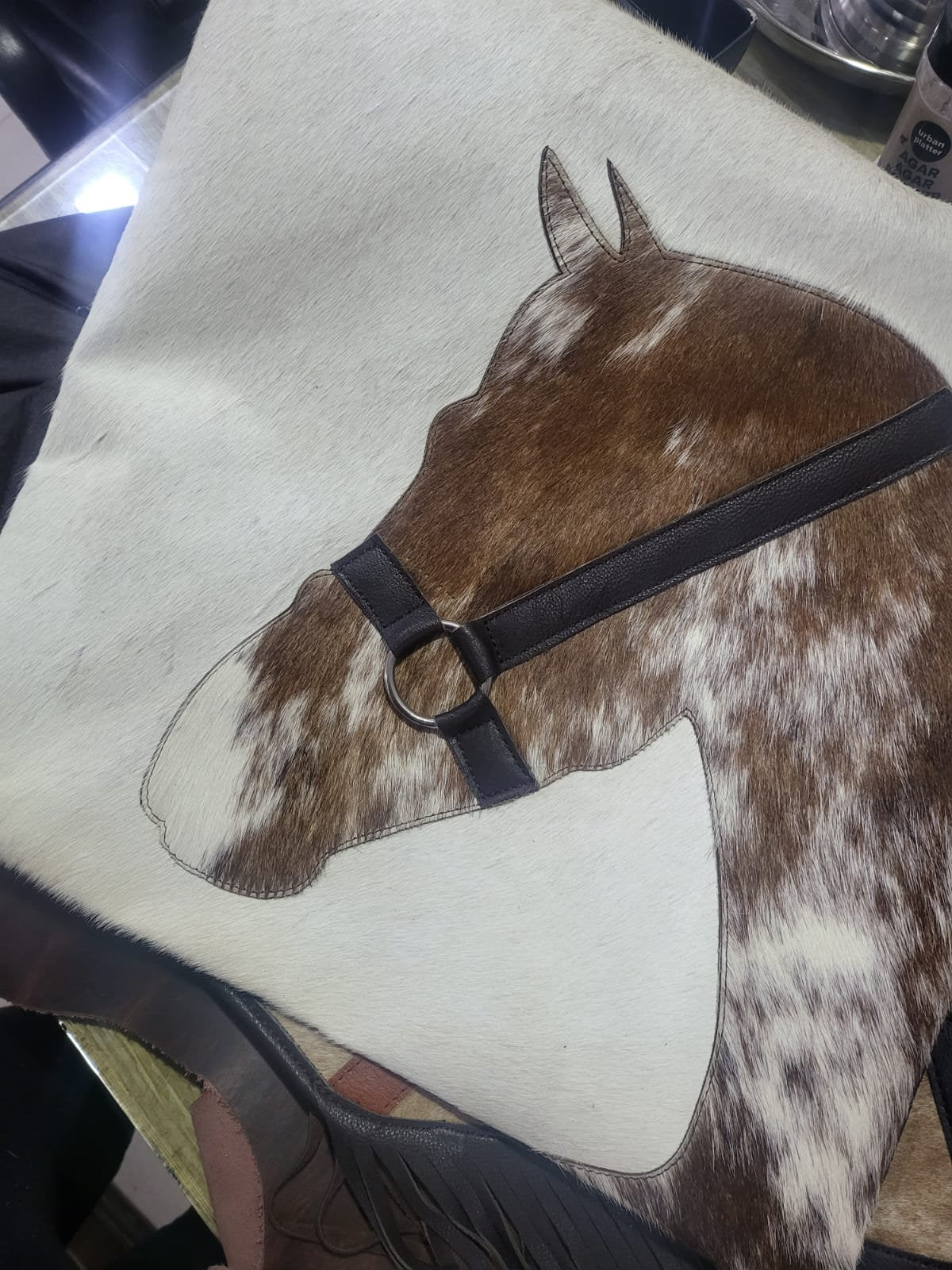Leather pillow cover 18"X18" engraved horse face with Real leather head. Leather cushion covers sets for Christmas decor by Mousm