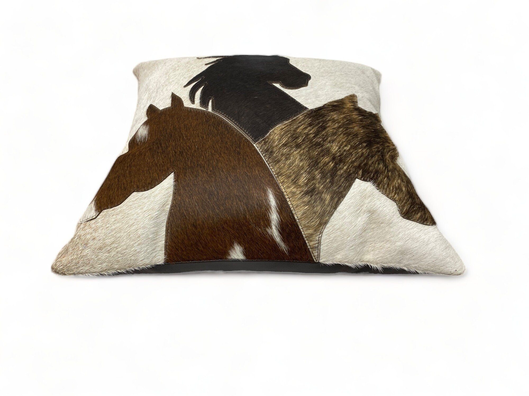 Leather pillow cover zippered couch cushion covers Leather engraved Horse family love view Patch western leather Pillow cover by Mousm