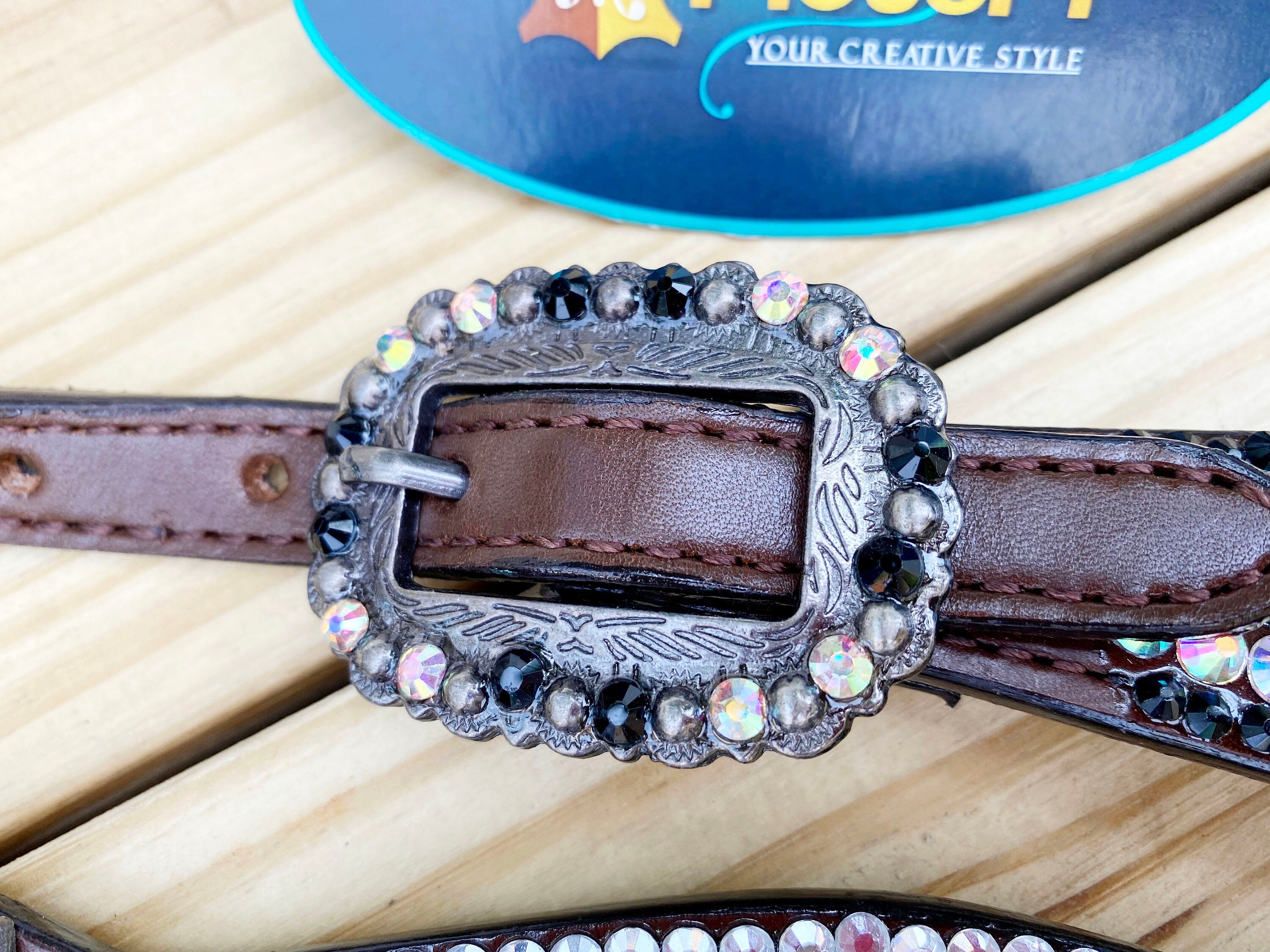 MOUSM Western Bridle and Breast Collar Set – Decorated with Pink, Silver, and Black Stones Inlay with Matching Flower Concho