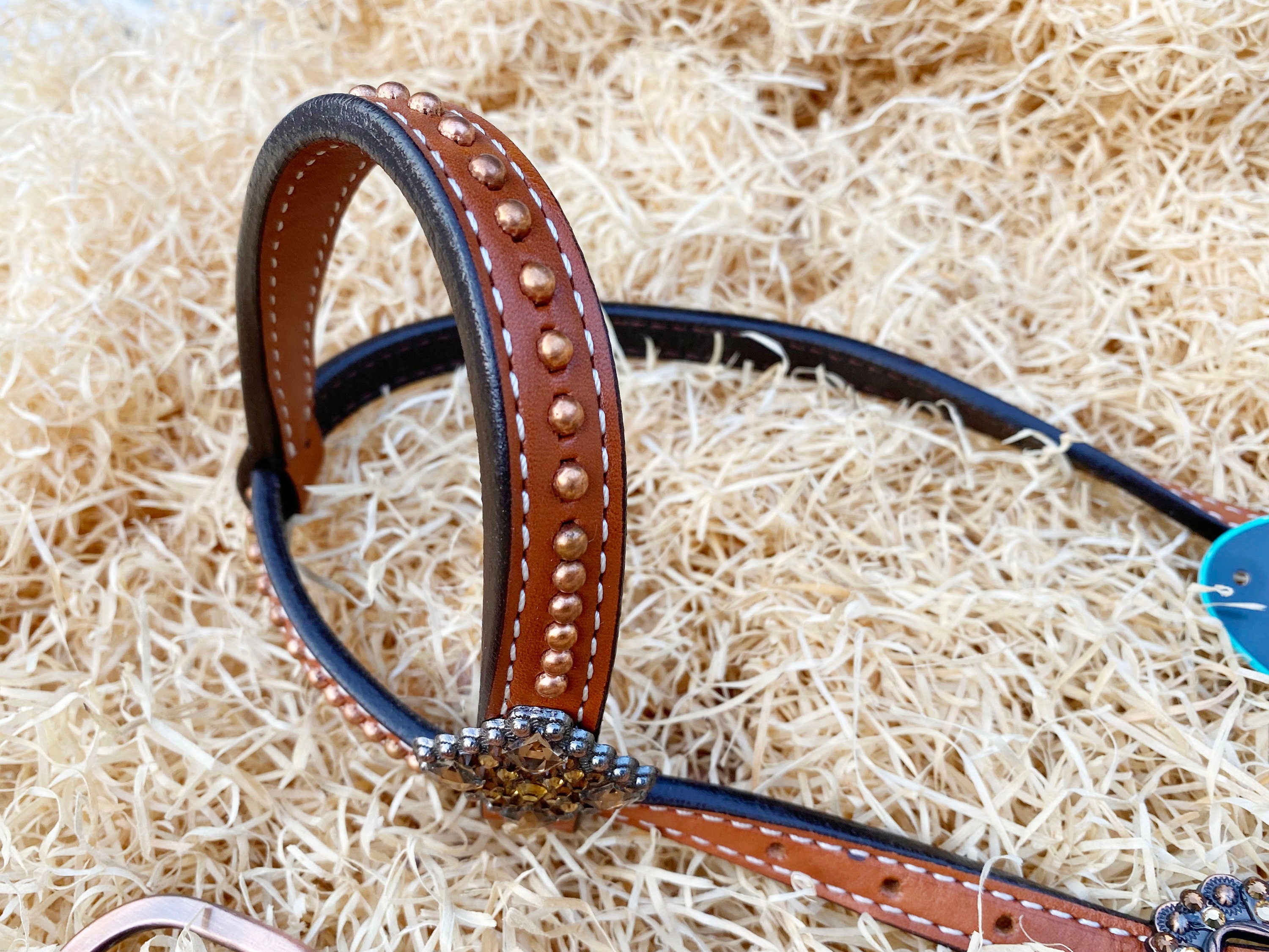 MOUSM Western Headstall and Breast Collar Set – Printed Inlay with Silver Rhinestones & Handcrafted Diamond-Shaped Conchos