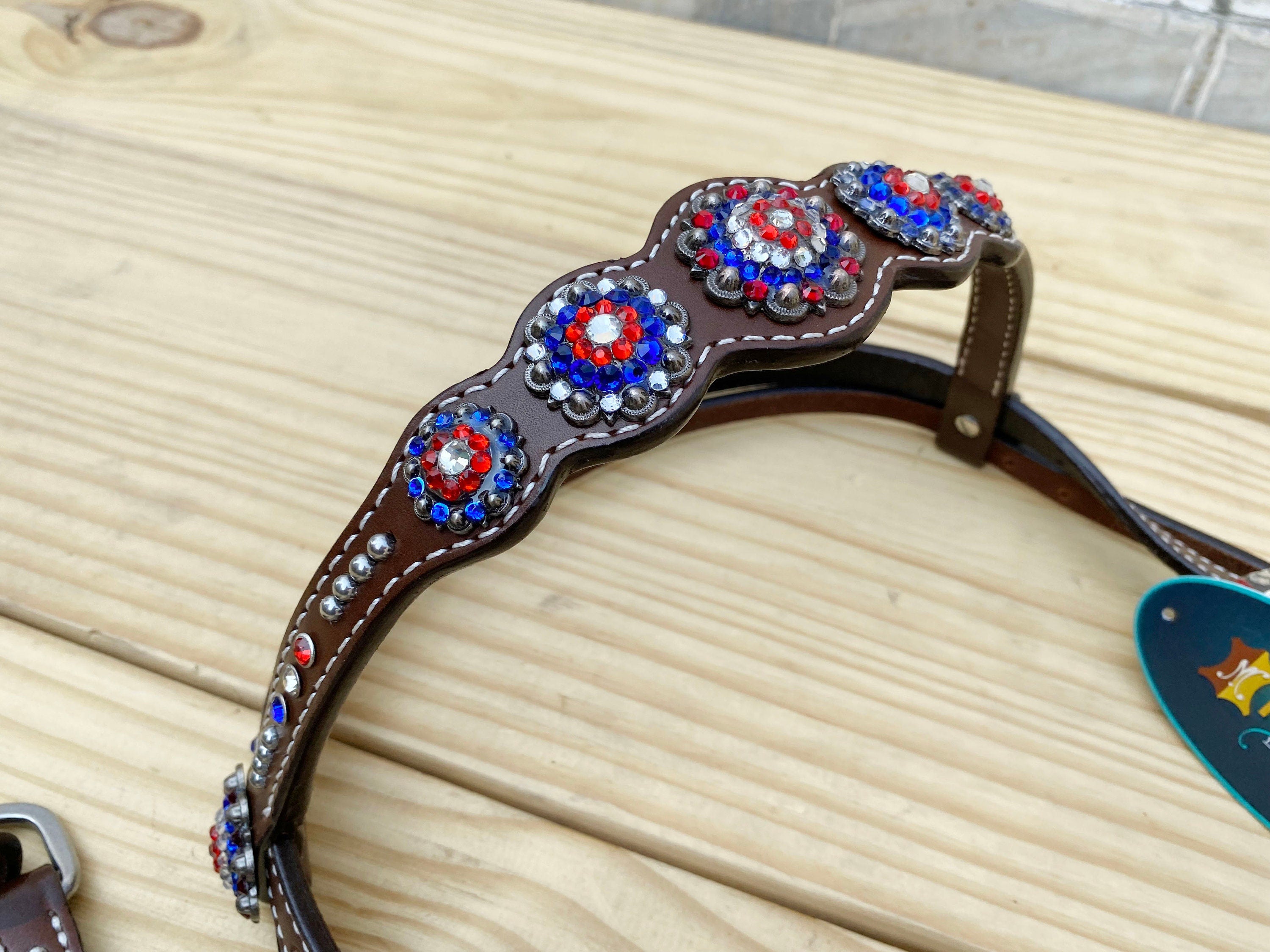 MOUSM 4th of July Western Headstall & Breast Collar Set – Independence Western Headstall Tack with Classy Look Patriotic USA Flag Design