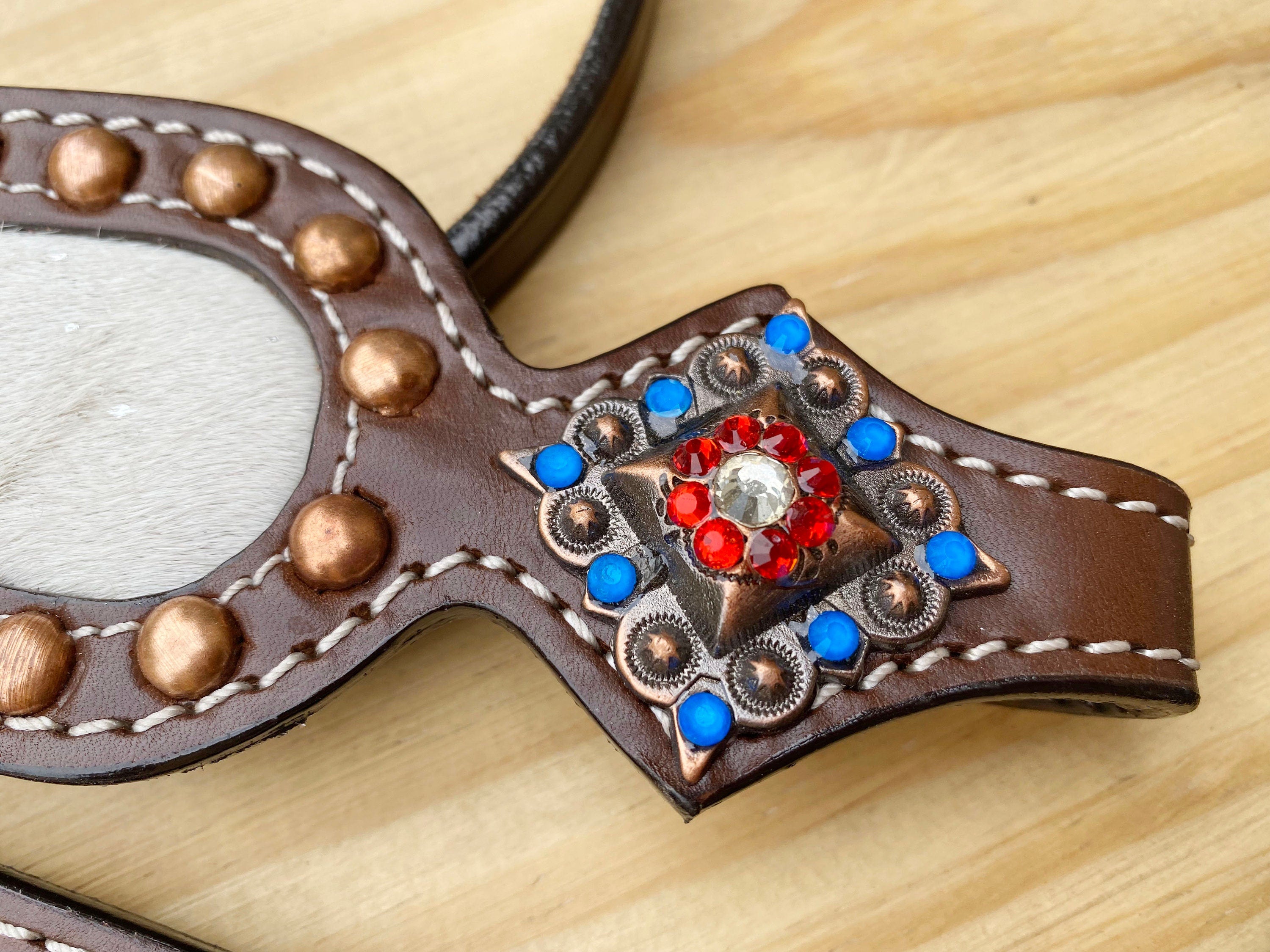 MOUSM 4th of July Browband Headstall & Breast Collar Set – Independence Western Headstall Tack with Acid Wash USA Flag Color Inlay