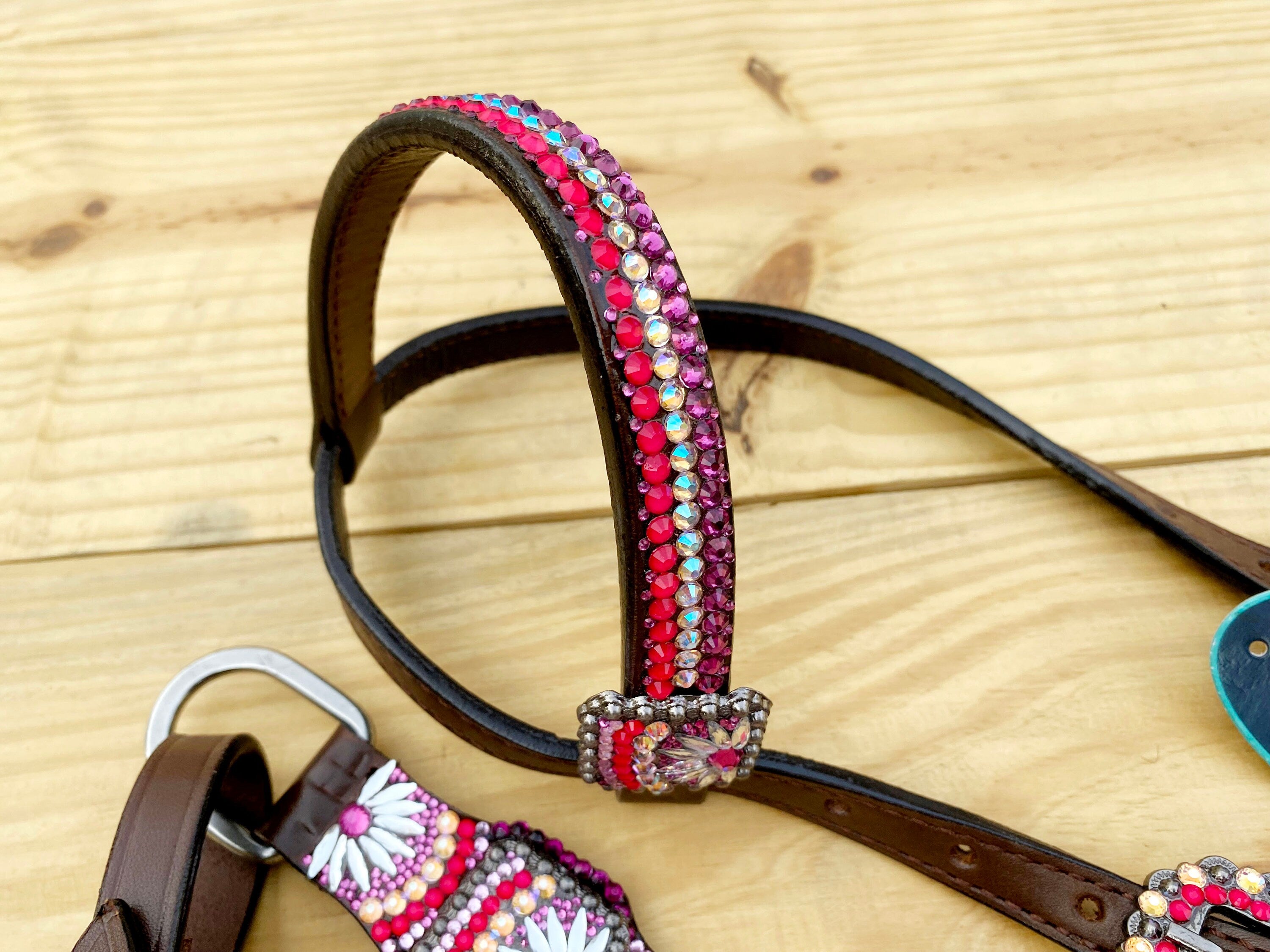 MOUSM Western Bridle and Breast Collar Set - Made with Argentina Cow Leather Decorated with Orange, Red, Silver, and Black Stones in a Gorgeous Embroidery Circle and Chakra Look, Matching Conchos